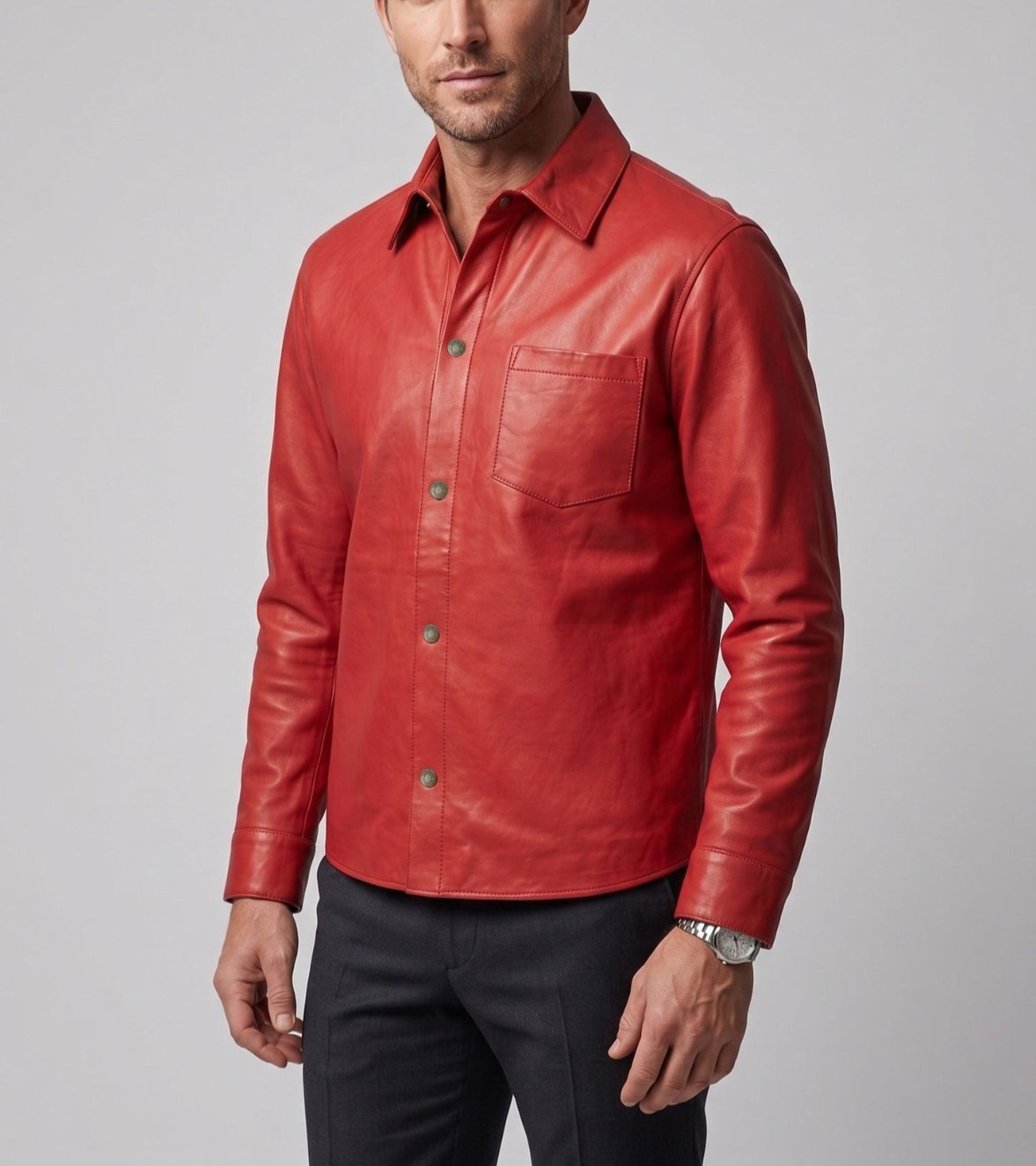 Mens Dark Blue Suede Leather Shirt Jacket Casual Shacket Slim Fit Overshirt New