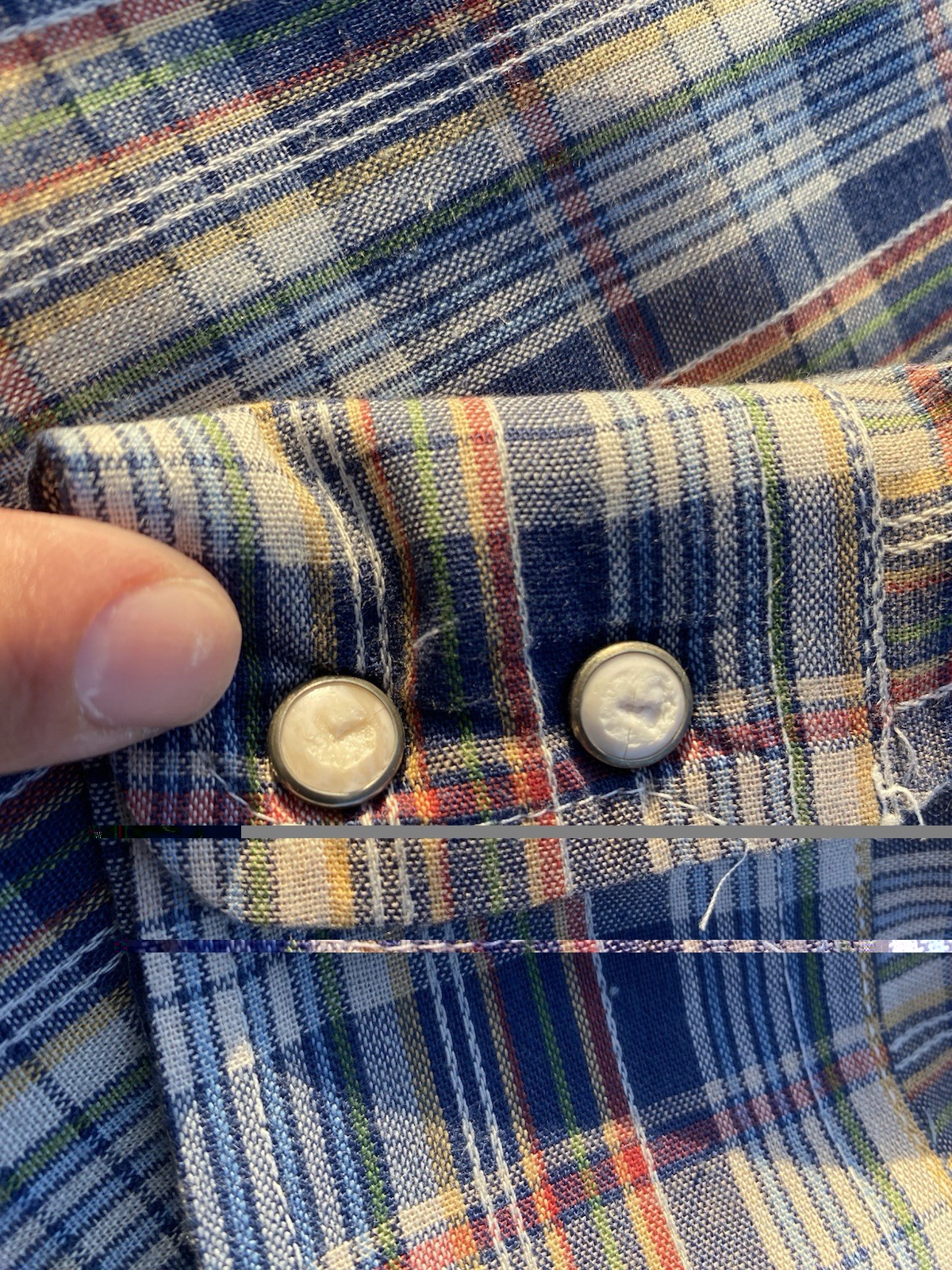70s Levi’s Men’s L Regular Fit Plaid Woven Shirt Pockets with pearl buttons