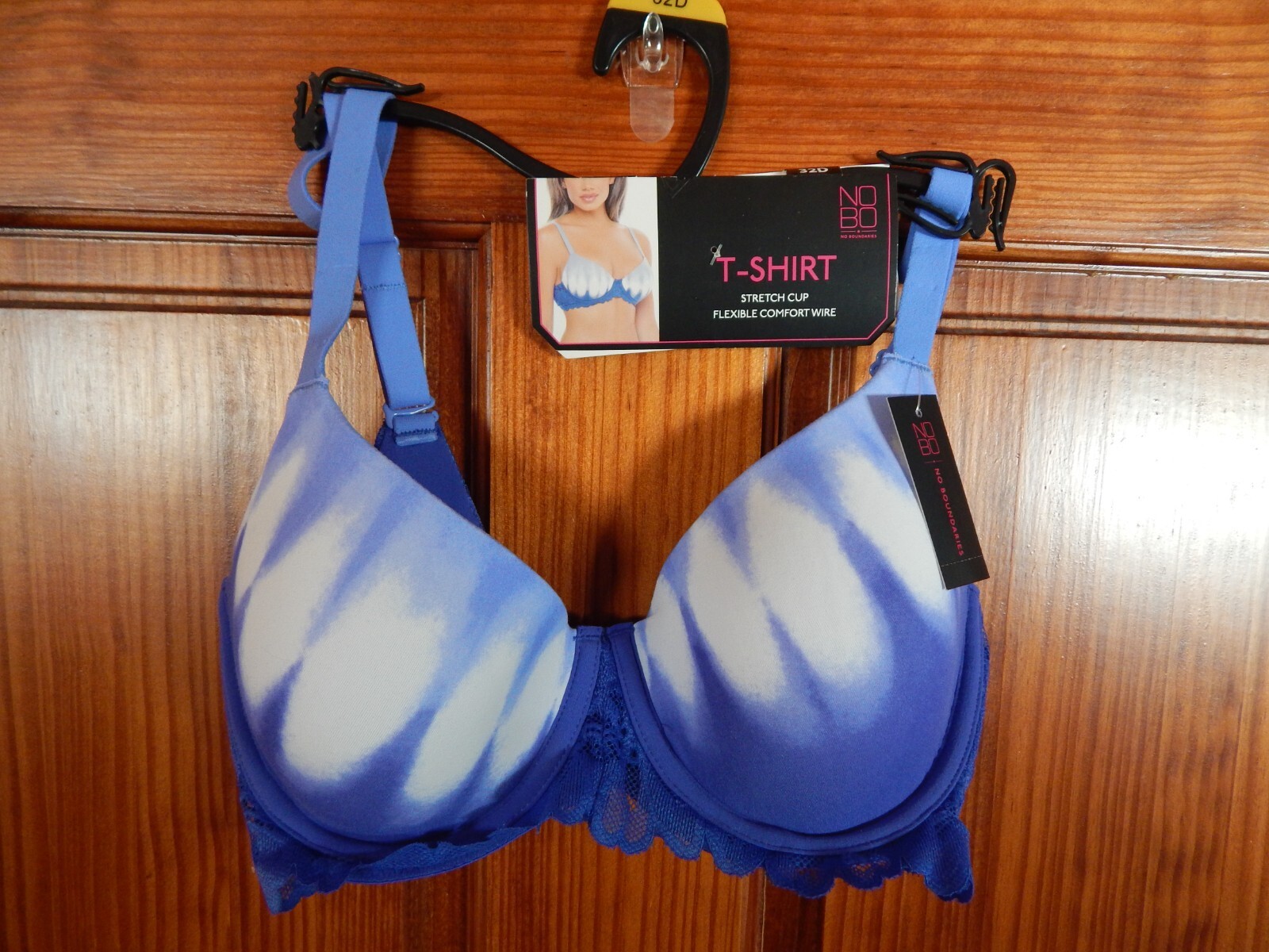 NOBO BLUE T-SHIRT BRA, STRETCH CUP, FLEXABLE COMFORT WIRE, SIZE 32 D, NWT