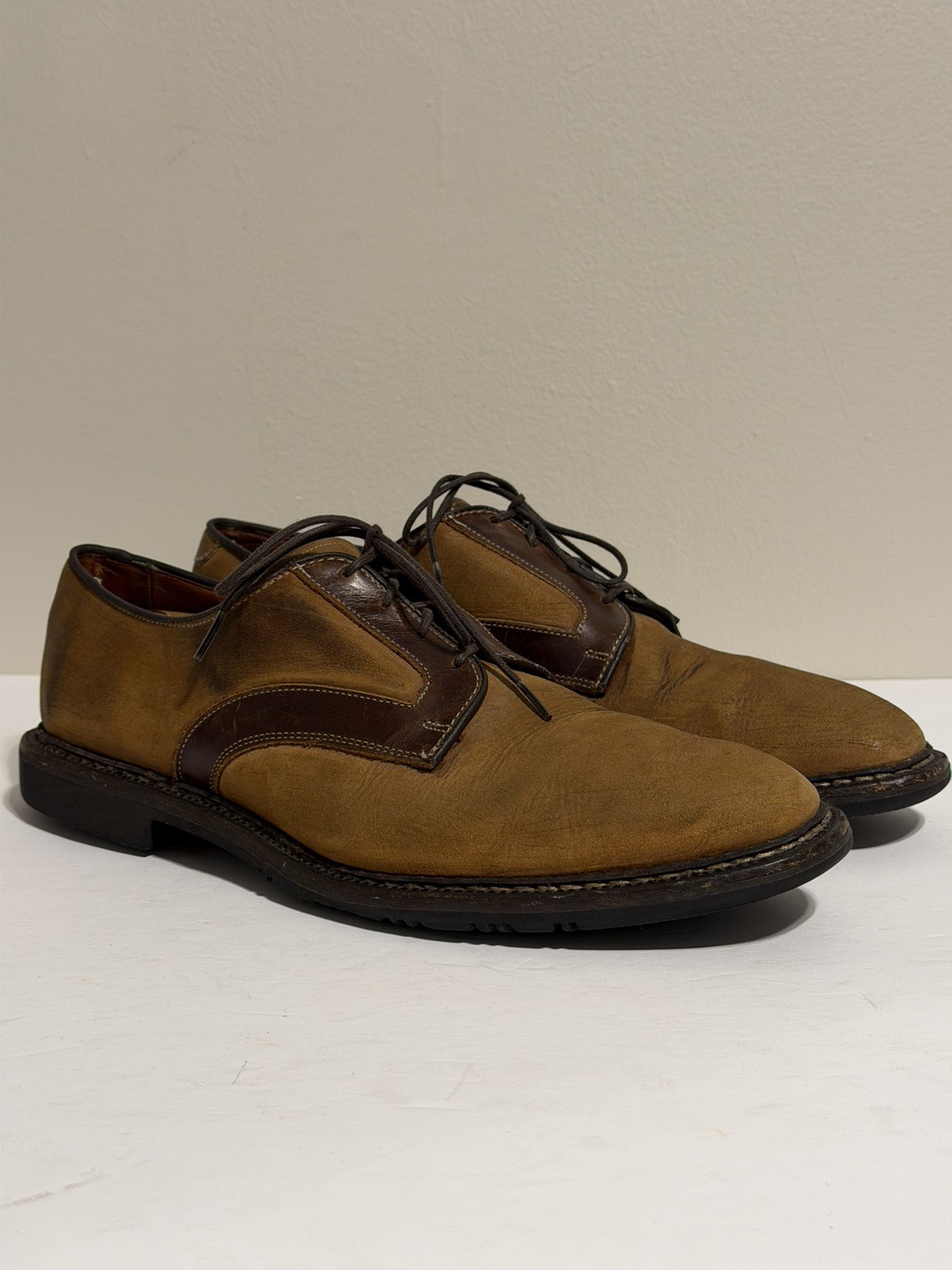 Allen Edmonds Berkshire Men’s Tan Suede Brown Leather Saddle Oxford Size 12 D