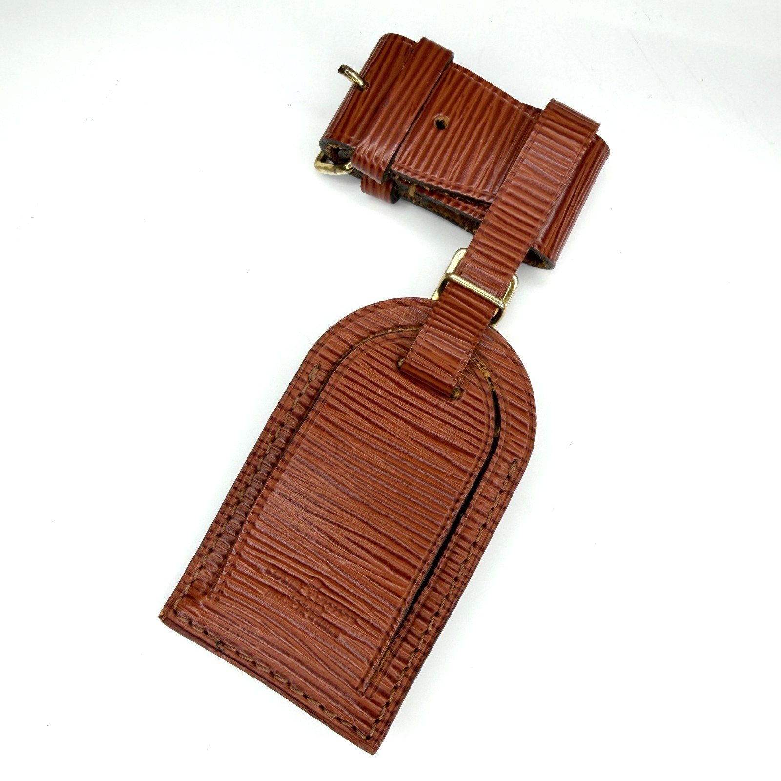 Authent Louis Vuitton Epi Brown Leather Luggage Name Tag & Poignet Used Japan