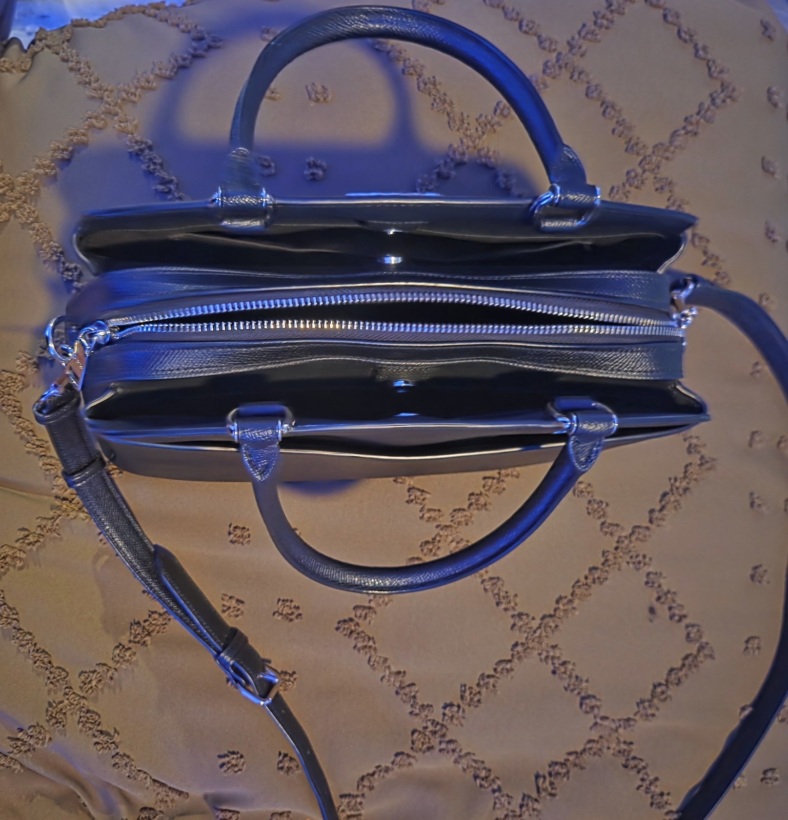 Coach Lillie Carryall Black Crossgrain Leather Satchel Crossbody Bag