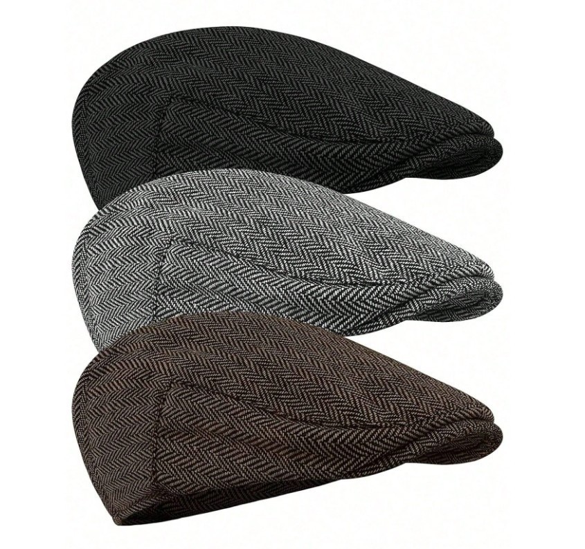 Men’s Herringbone Ivy Flat Cap Classic Newsboy Driving Golf Hat Adjustable Fit