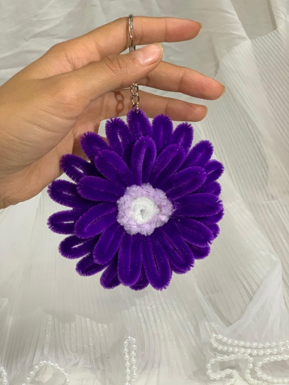 Handmade Chenille Flower Keychain Cute Floral Bag Charm Unique Gift Accessory