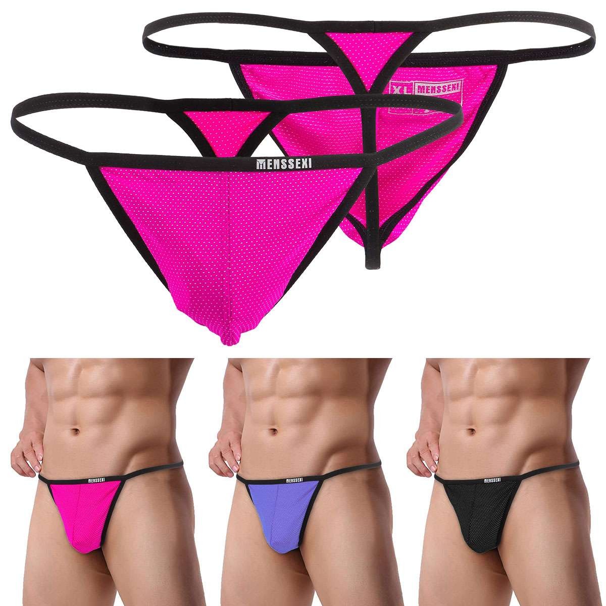 1-3PCS Mens Sexy T-Back G-string Thong Bikini Underwear Mesh Sheer Pouch Thongs