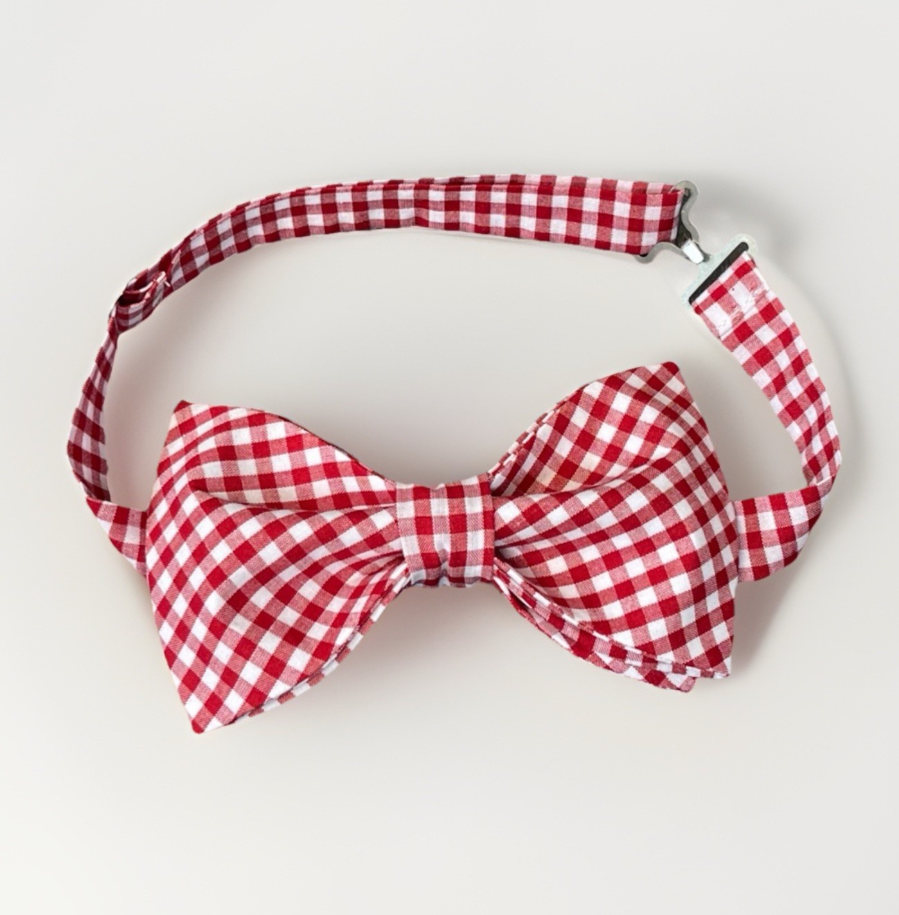 NEW Custom Mens Gingham Bow Tie Pre-tied Adjustable Gift 4 Him Red/White Check