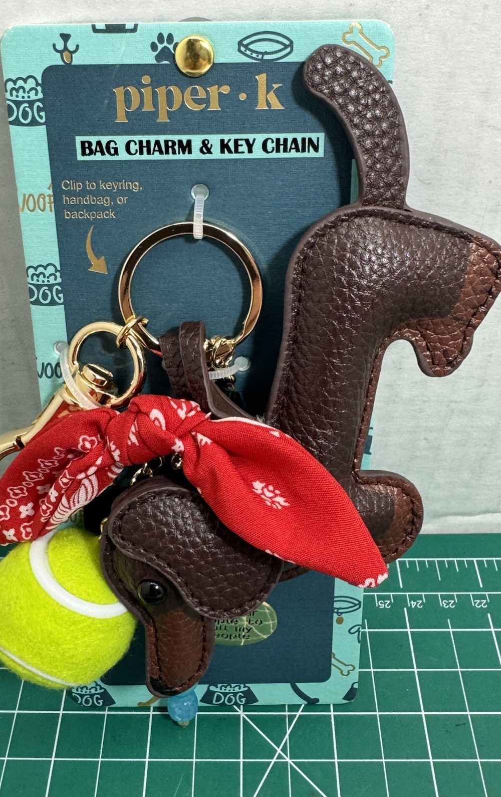 New Piper K Dachshund Keychain Bag Charm Tennis Ball Bone Red Bandara Brown Dog
