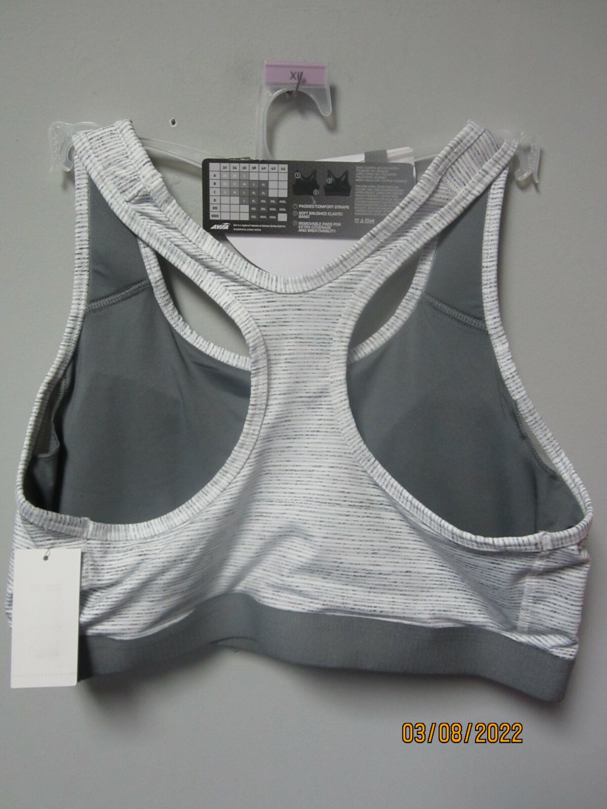 Avia Women’s Racerback Sports Grey Bra Medium Support Size XL