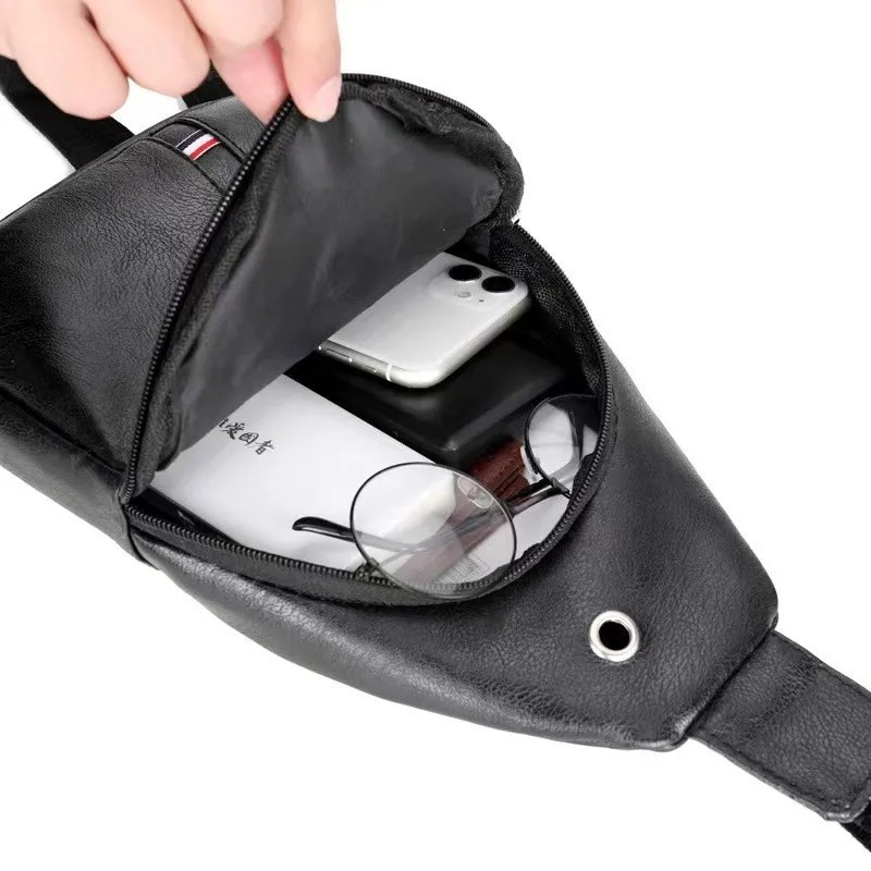 Men’s PU Leather Sling Bag Crossbody Chest Pack Travel Shoulder Messenger Bag