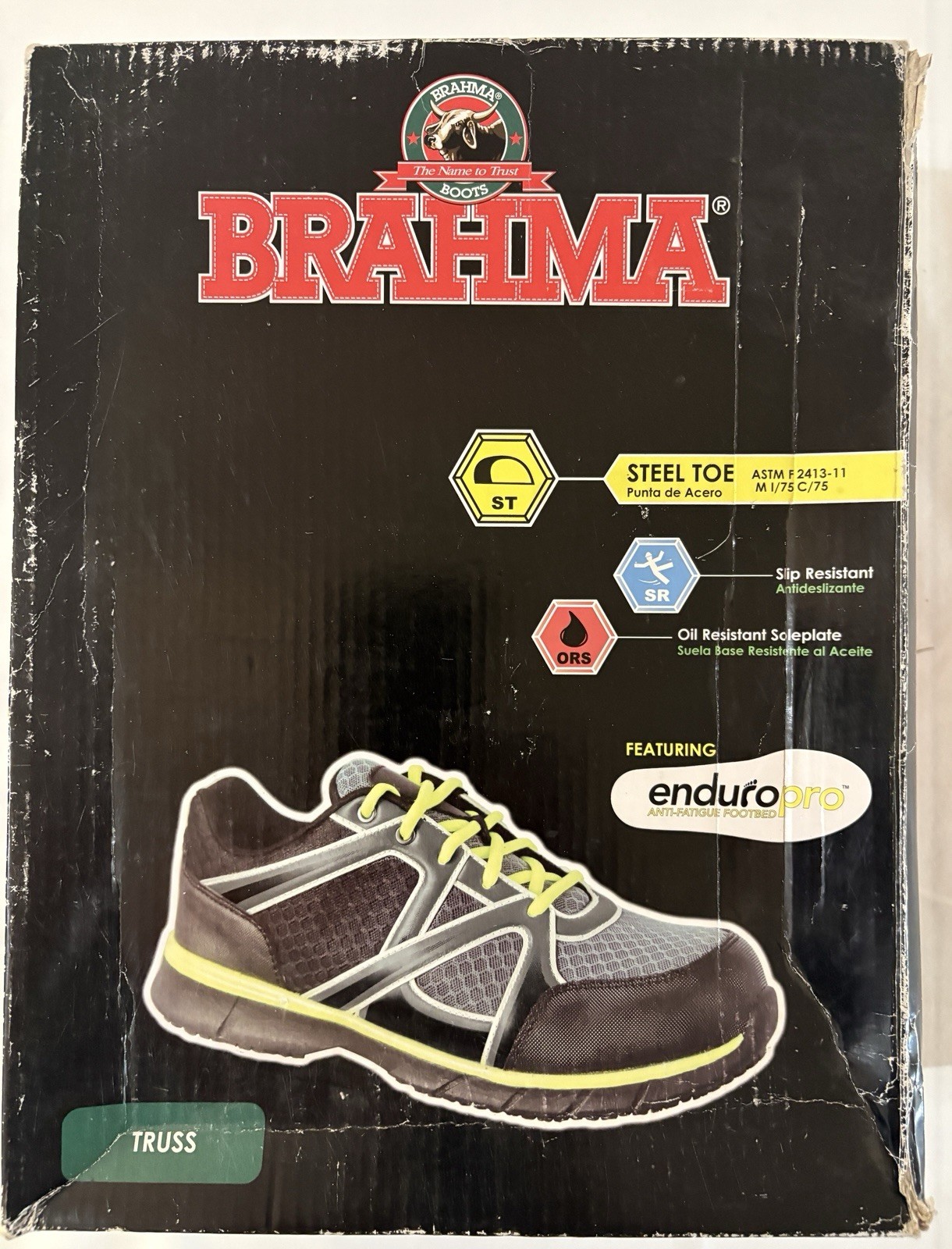 BRAHMA Truss men’s shoes, steel toe, oil and slip resistant, black w-green trim