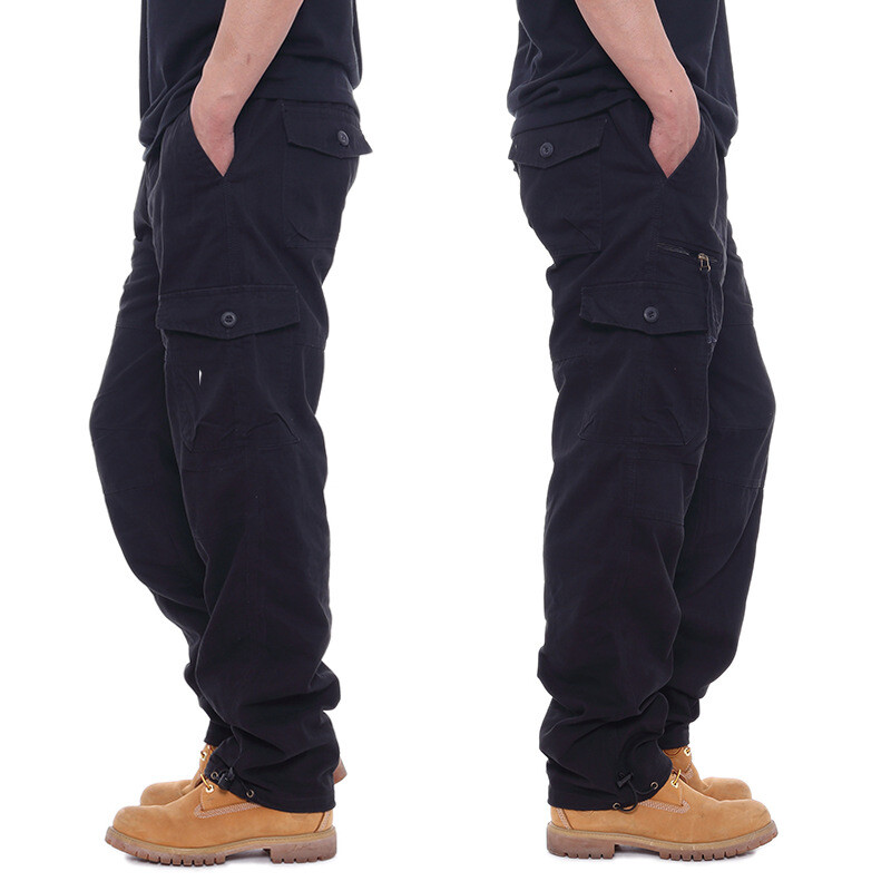 New Mens Cargo Combat Work Trousers Pockets Cotton Loose Machine Washable Pants