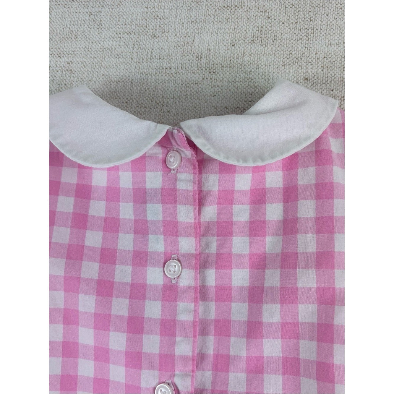 Janie and Jack girls 7 Pink Gingham Sleeveless Smocked Dress Peter Pan Collar