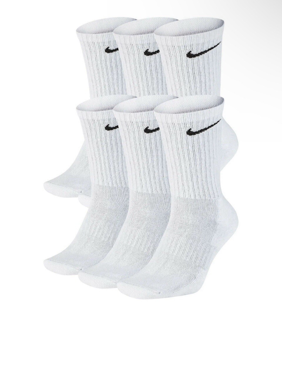 NIKE Dri-FIT Everyday Training 6-Pack Crew Socks Large (8-12) White