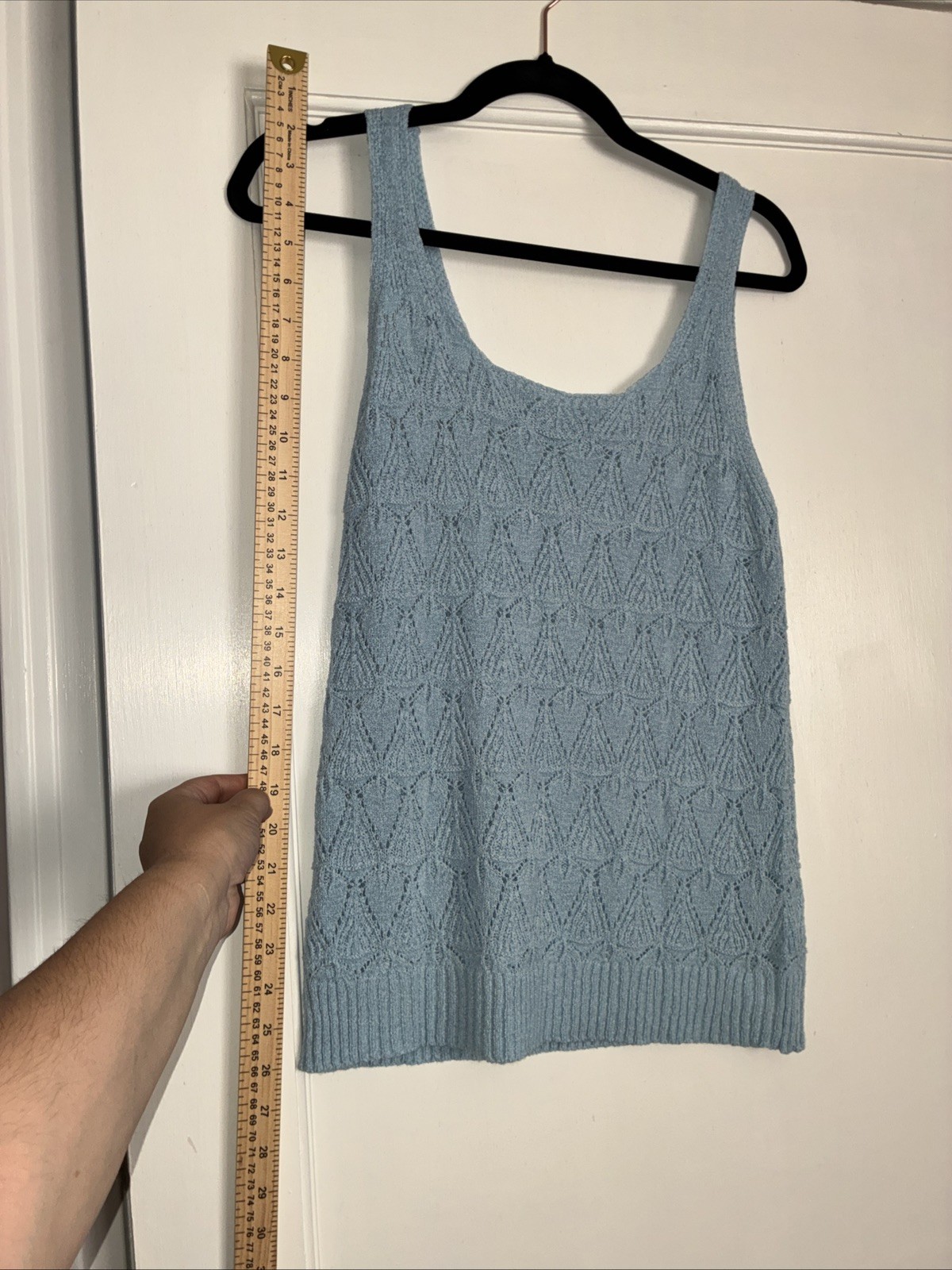 Sleeveless Blue Knit Tank Top Women’s Large Crochet Top