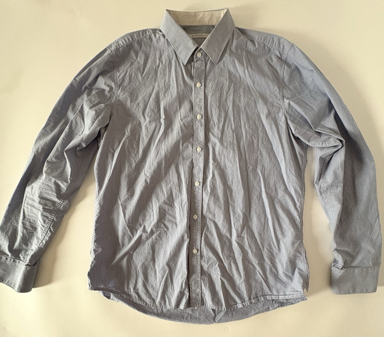 7D 7 Diamonds LS Dress Shirt Mens XL LARGE Blue Striped 100% Cotton Career Basic