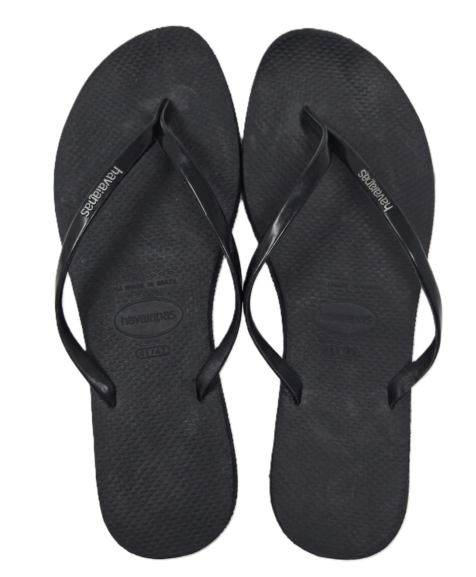 Havaianas Womens You Metallic Sandals Black Flip Flops Rubber Beach Size 7/8