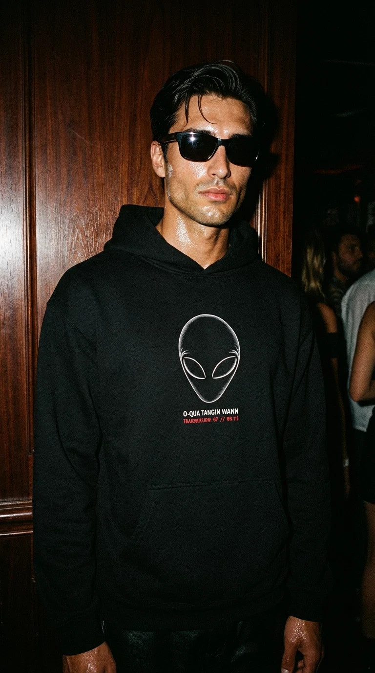 Riley Martin Hoodie Mens Black Alien Graphic Heavyweight Pullover Streetwear