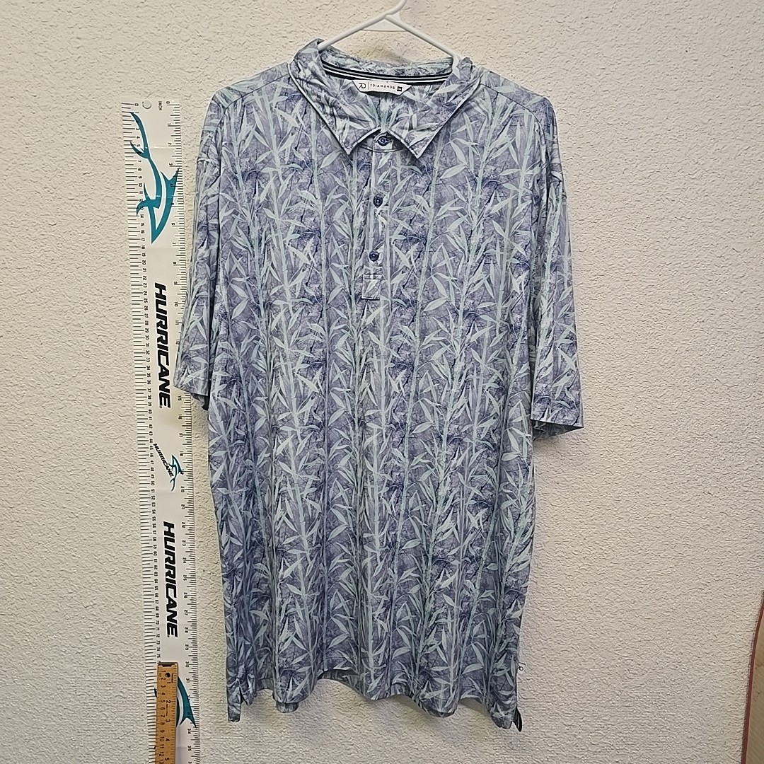 7D 7 Diamonds Polo Shirt Men’s Size XXL Hawaiian Print Golf Blue and Gray Casual