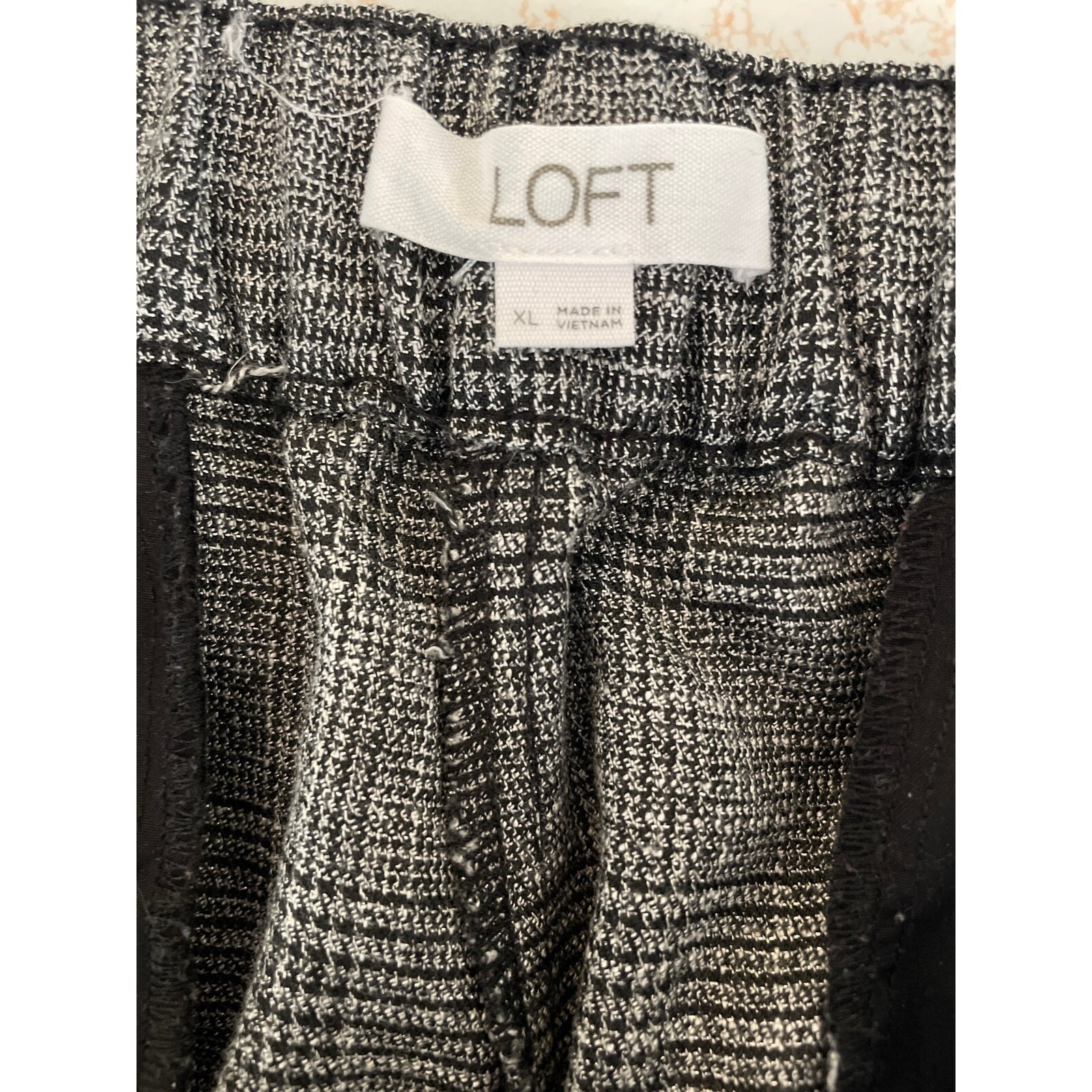Metallic Houndstooth Plaid Black White Crop Loose High Rise Pants XL Alt Punk