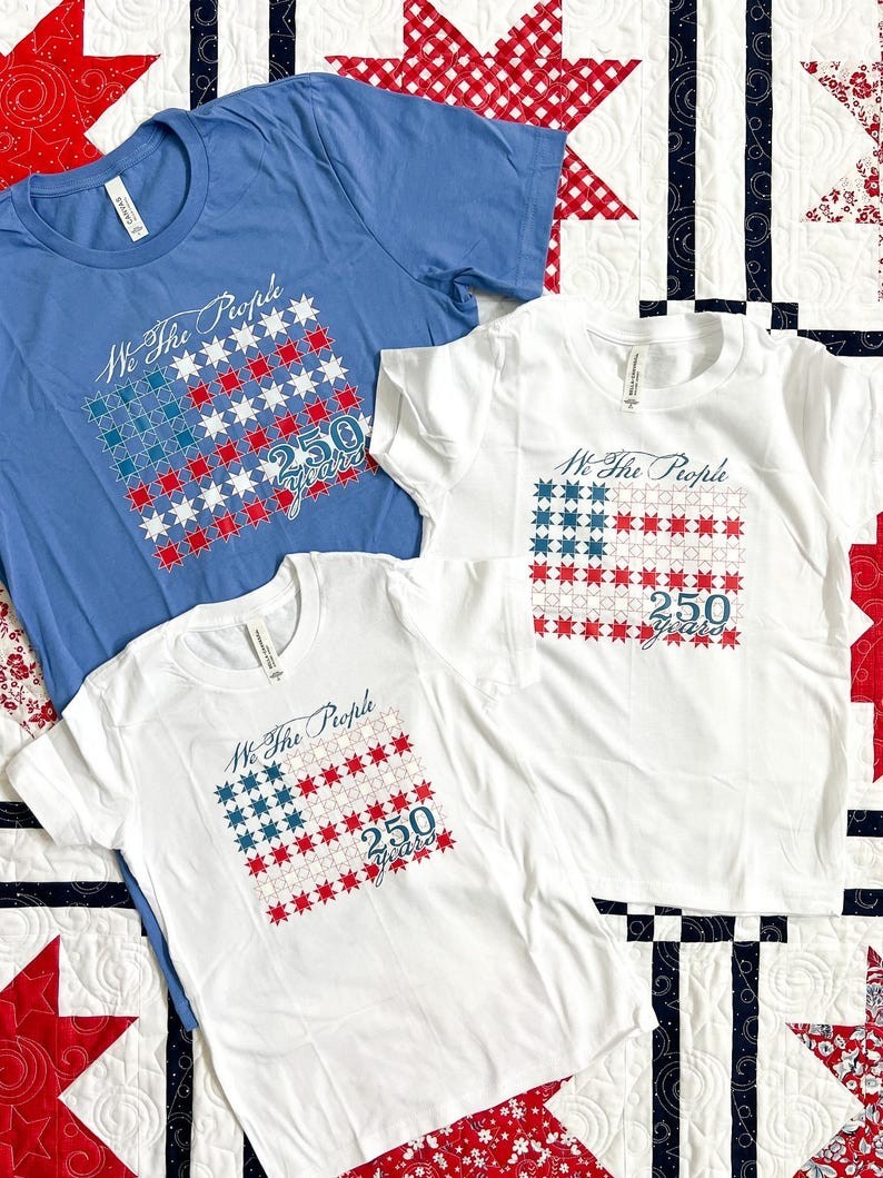 Patriotic Quilter T-Shirt, We The People 250 Years of US, Quilt Flag Tee America