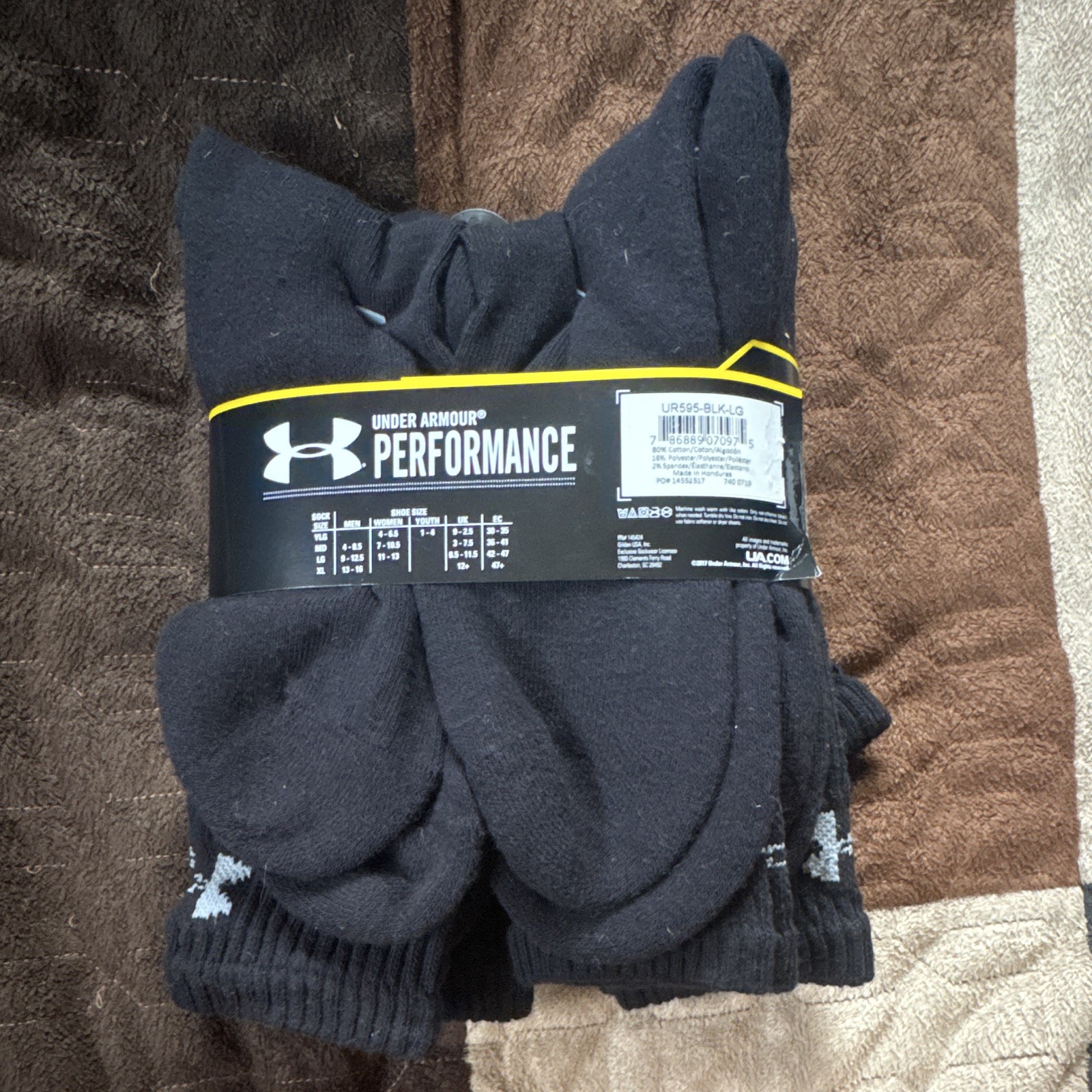 Under Armour Athletic Socks Logo Black Men’s LG Large 6 Pairs