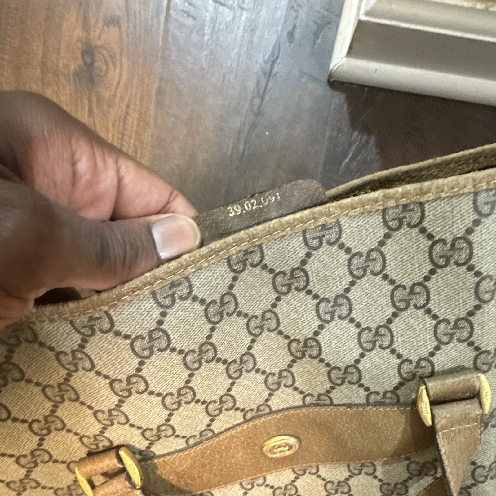 Gucci GG Tote Bag Beige Brown Web Stripe Shoulder Strap Gold Hardware Lined