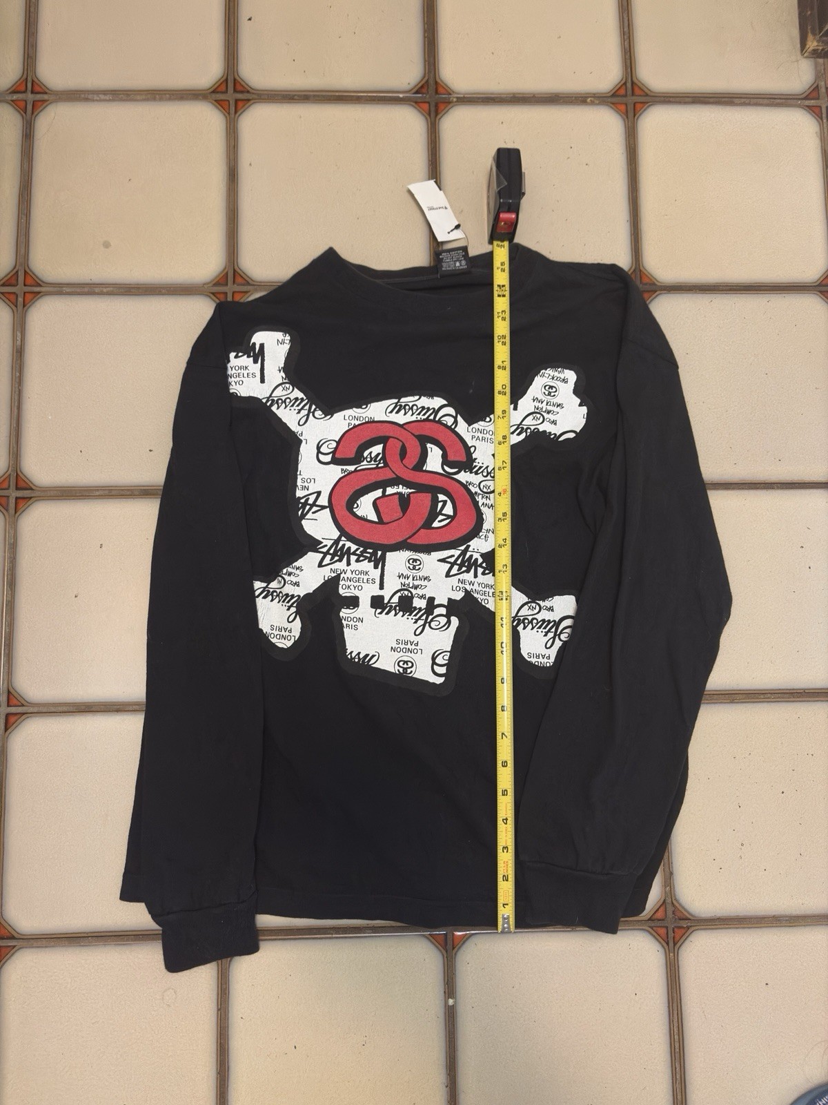 Men’s VTG Stussy SS Skull faded black long sleeve t-shirt M graffiti cross bones