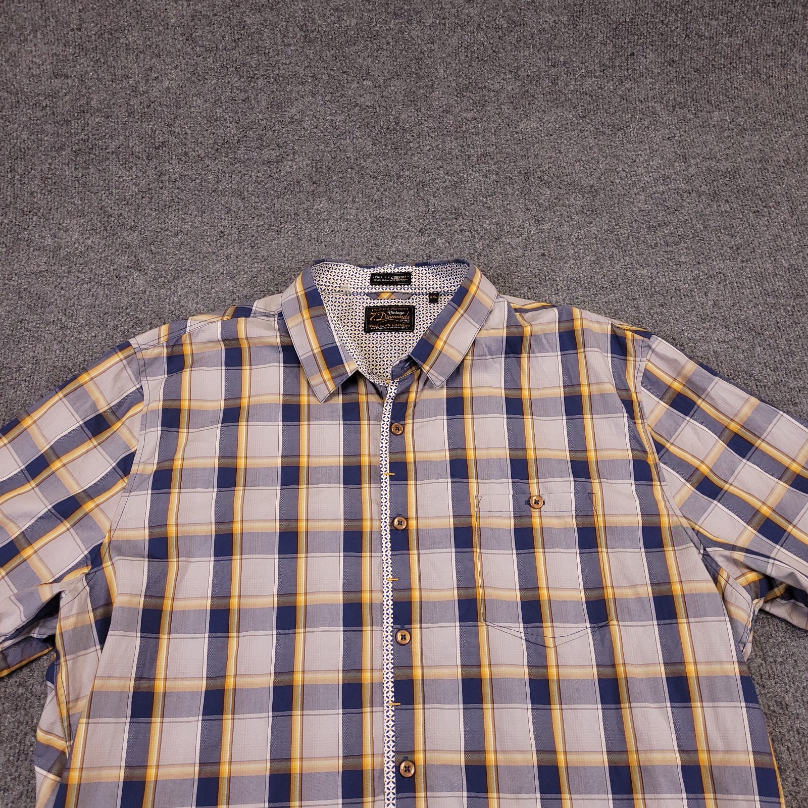 7D 7 Diamonds Mens 2XL Shirt Plaid Cotton Short Sleeve Trim Contrast Spread