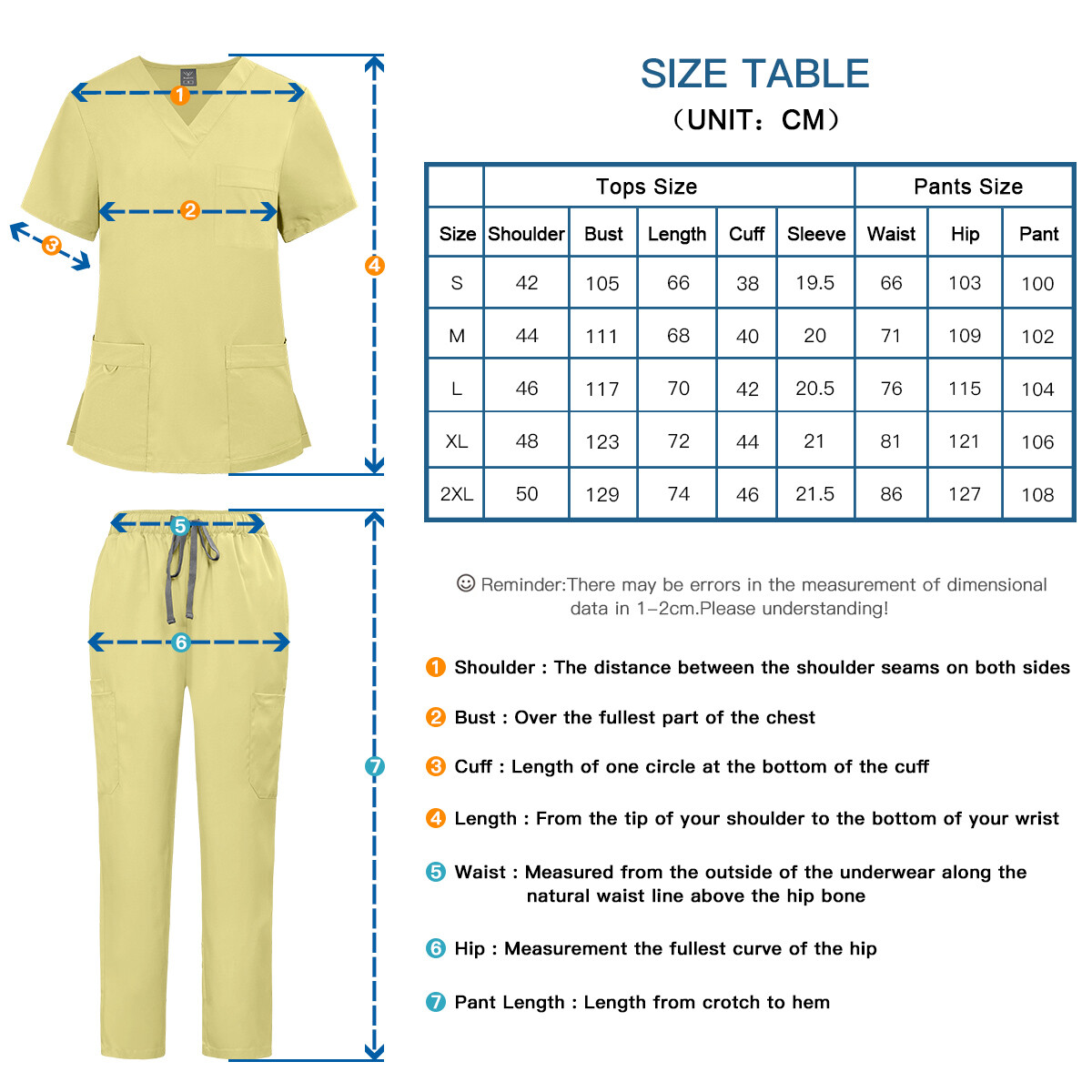 2pcs/set Medical Uniform Nursing Scrub Men Women V-Neck Straight Multi-pocket