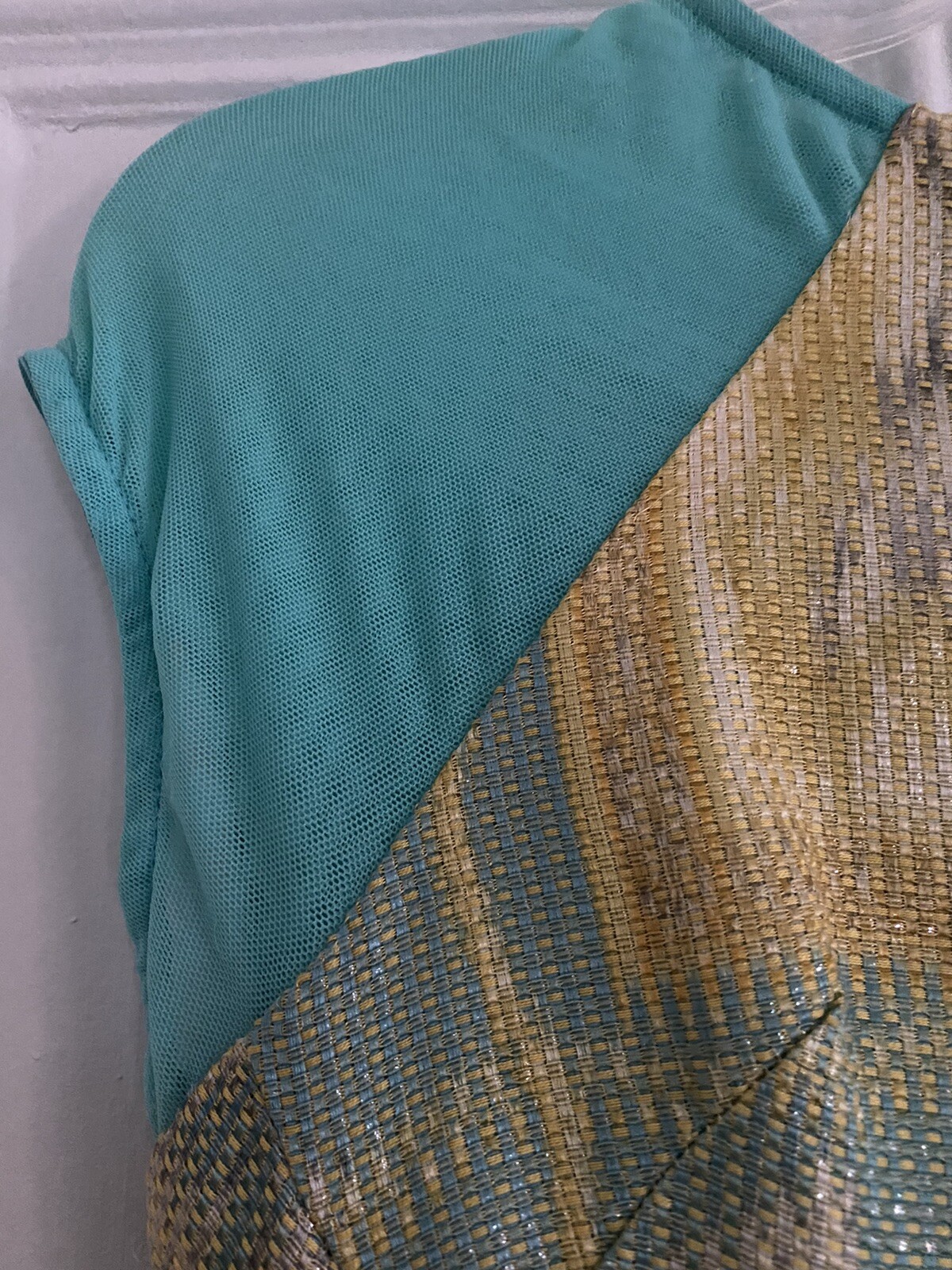 Eva Franco Dress Anthropologie Turquoise, Yellow, Silver Metallic Thread 4 Mesh