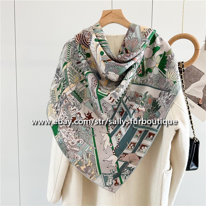 Sallys 70% Cashmere & 30% Silk Wrap Scarf Animals Print Double Face Shawl 53″