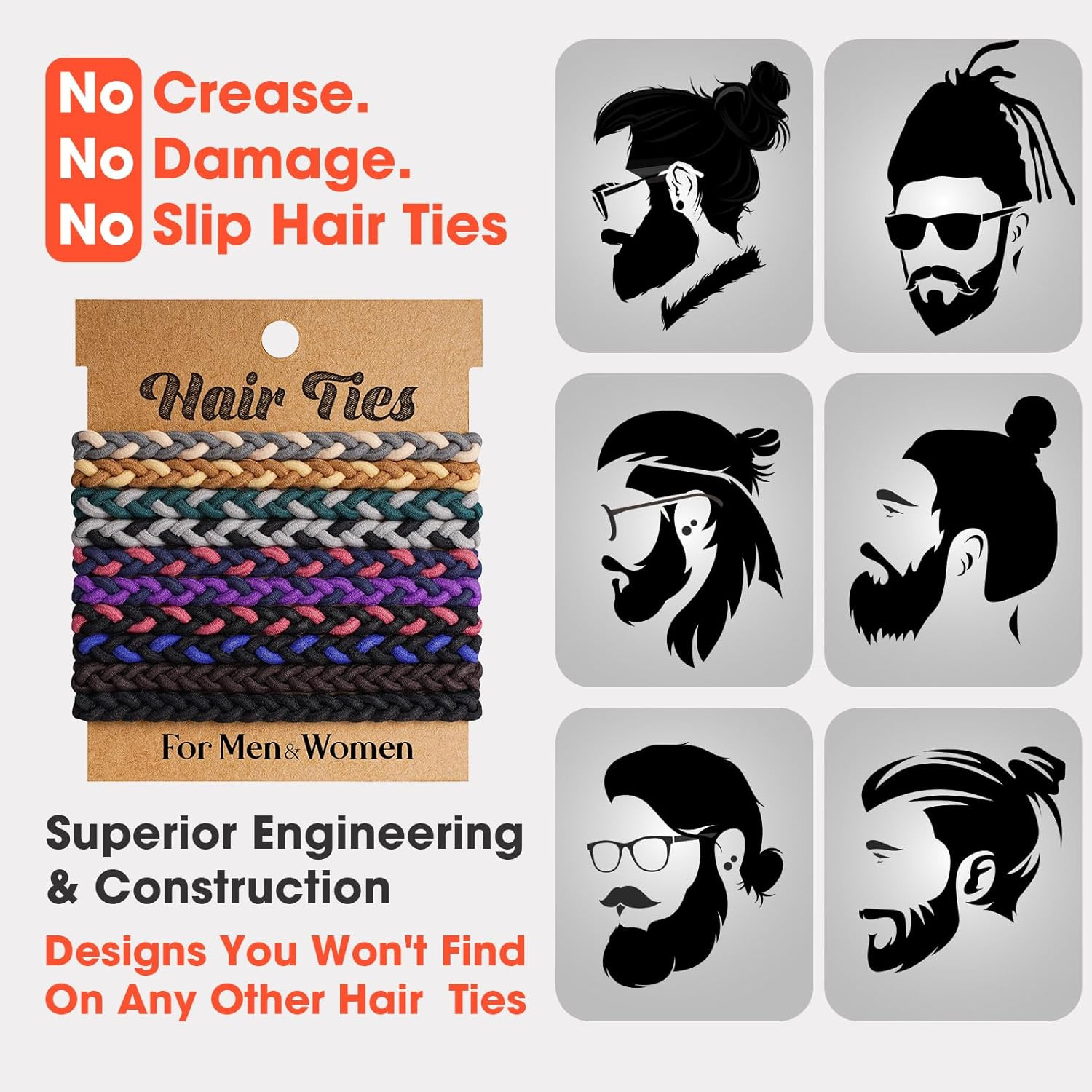 10Pcs Braided Hair Ties for Thick, Curly Hair – No Crease Coils for Men’S Buns &