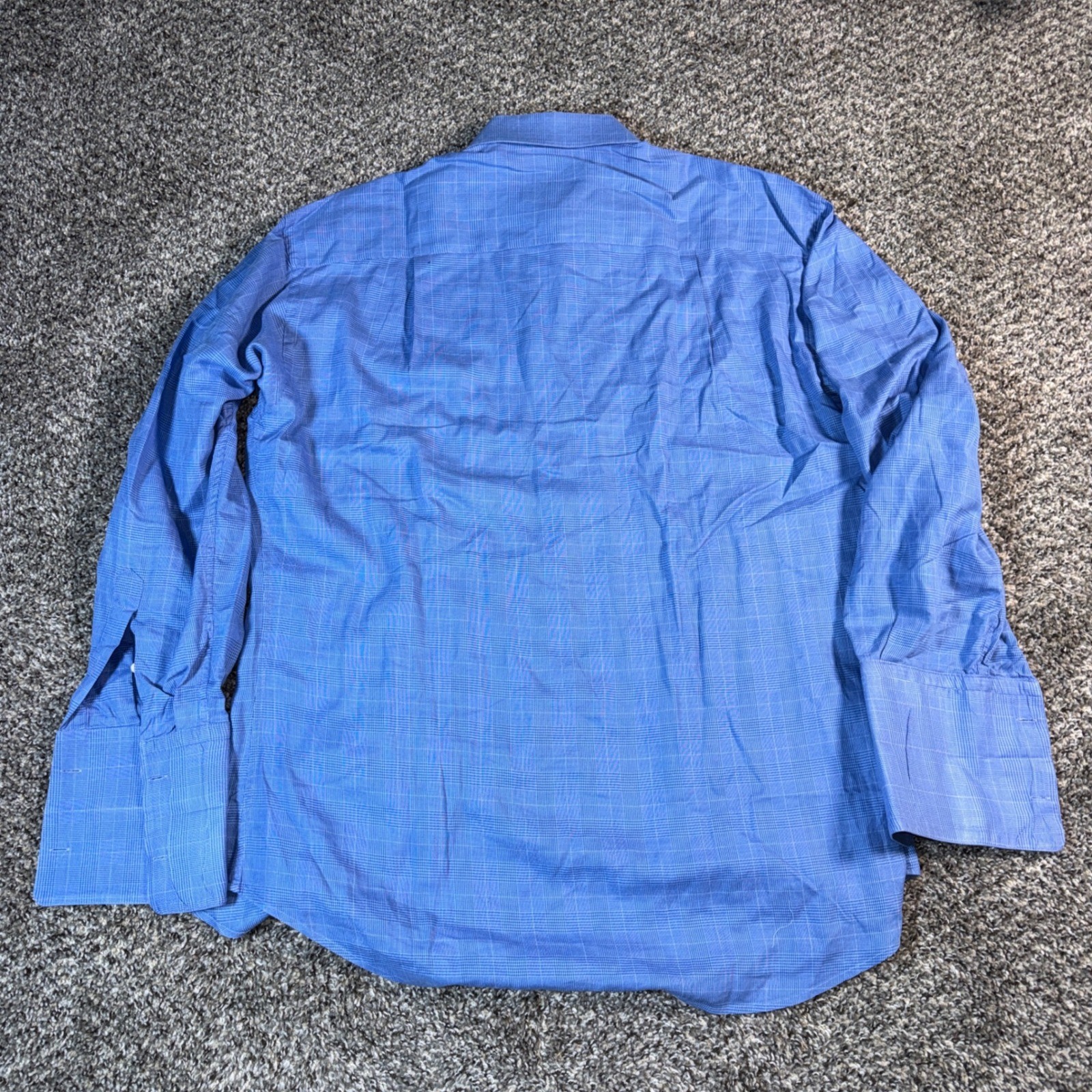 Ermenegildo Zegna Size 42 16.5 Blue Glen Plaid French Cuff Dress Shirt Italy