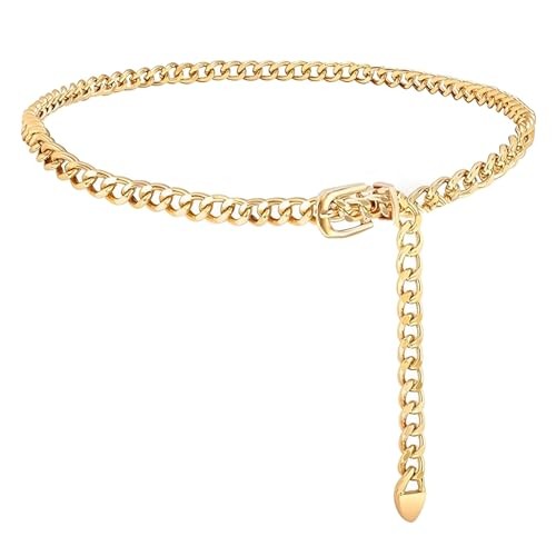 Chain Belt For Women Adjustable Waist Belt M: Fits waist 27.5-33.5 inches Gold