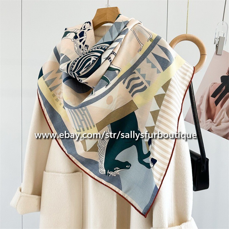 2025 Sallys 70% Cashmere 30% Silk Stole Animal Print Double Face Scarf Shawl 53″