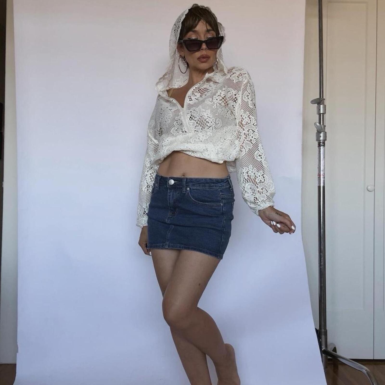 White crochet Hoodie Top