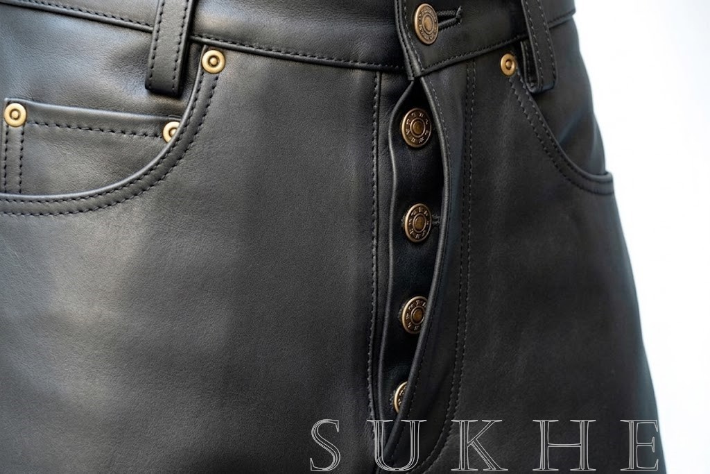 Light Weight Thin Button Fly Pants Men’s Cowhide Leather Pant Custom Length