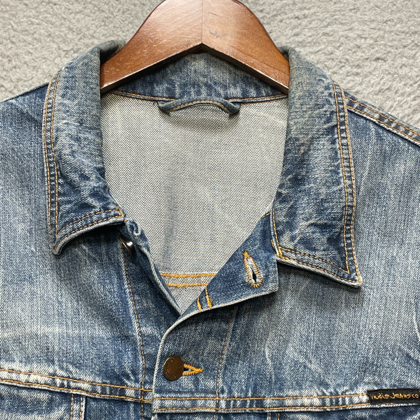 NUDIE JEANS CO Denim Jacket Mens XXL Blue Terry Organic Cotton Romania
