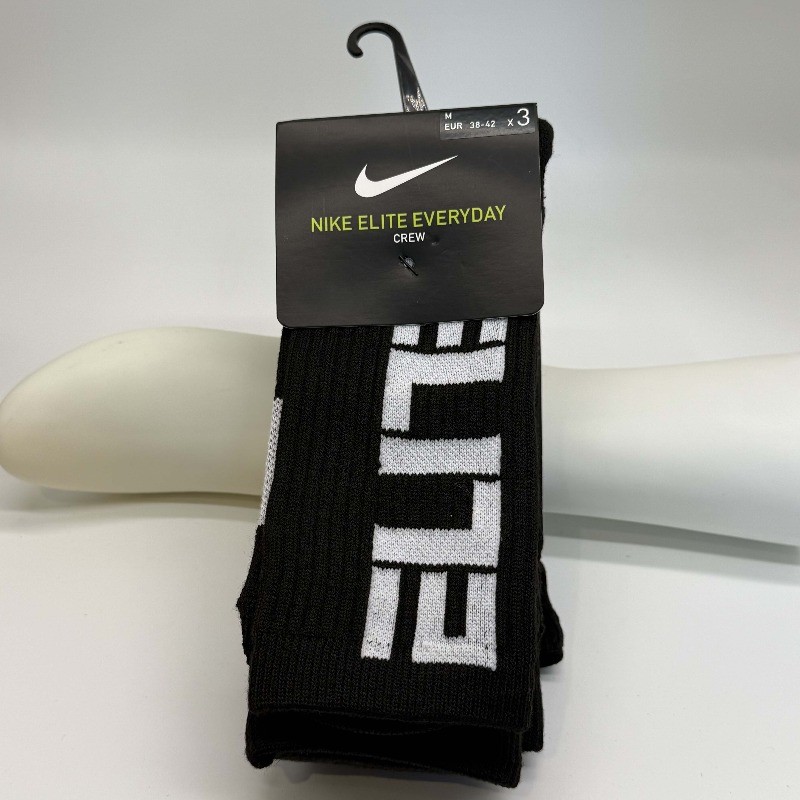 3 Pair ELITE EVERYDAY CUSHIONED CREW SOCKS Unisex Black Size M