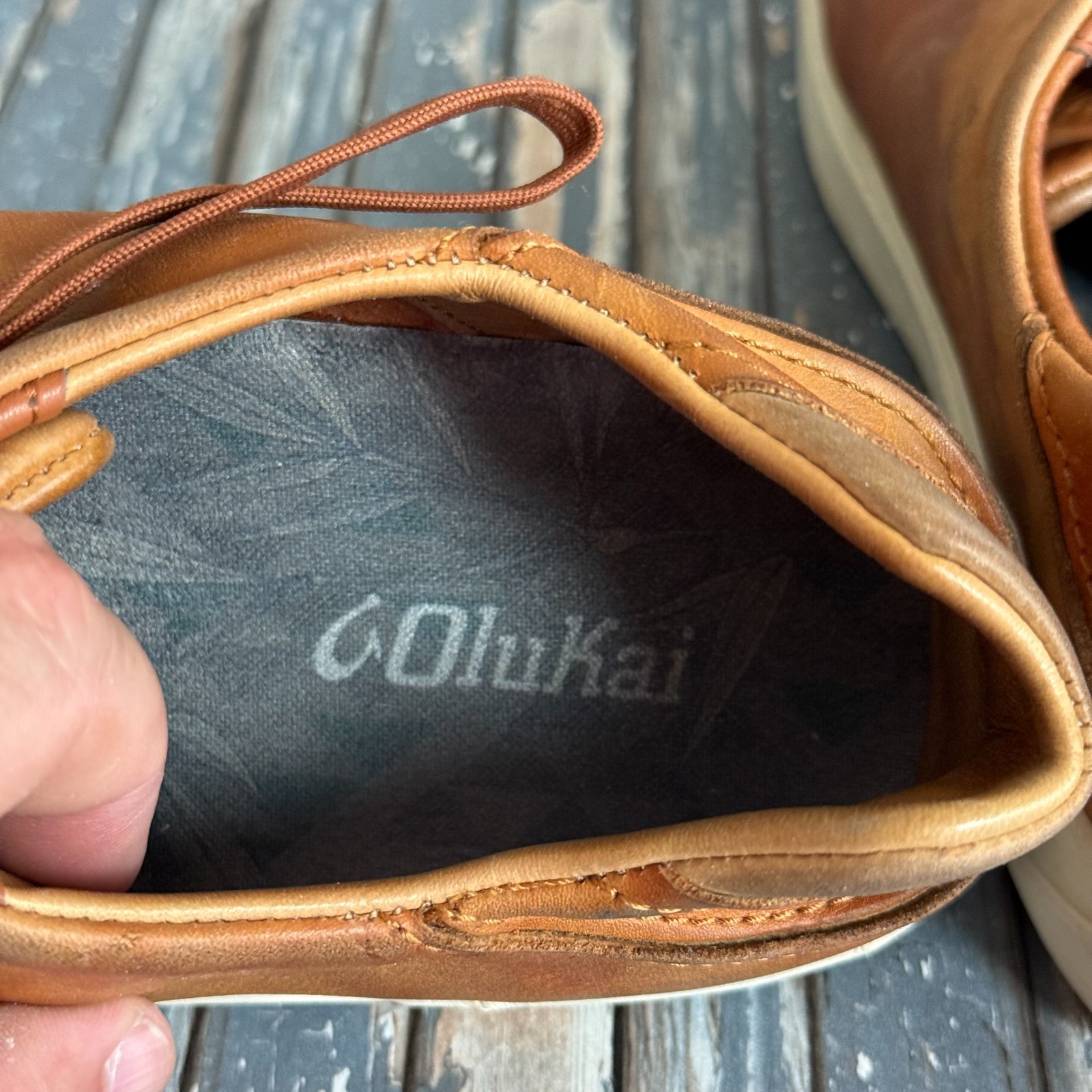Olukai Mens Lae Ahi Li Ili Shoes 11 Brown Leather Sneakers Lace Up Comfort