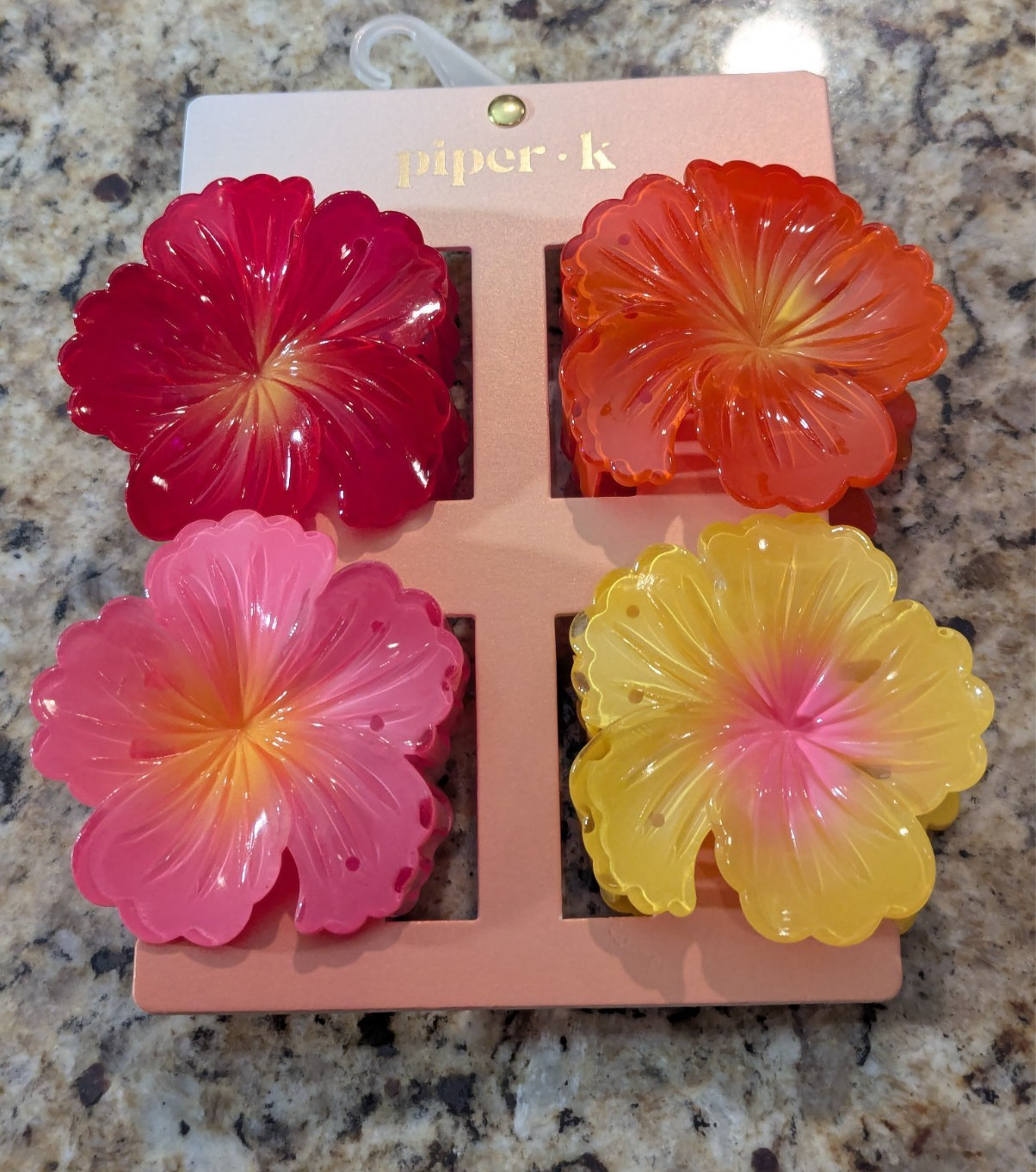Piper K 4 PC Womens 3″ Hair Clips Clawclip Hibiscus Floral Pink Red Yellow Orge