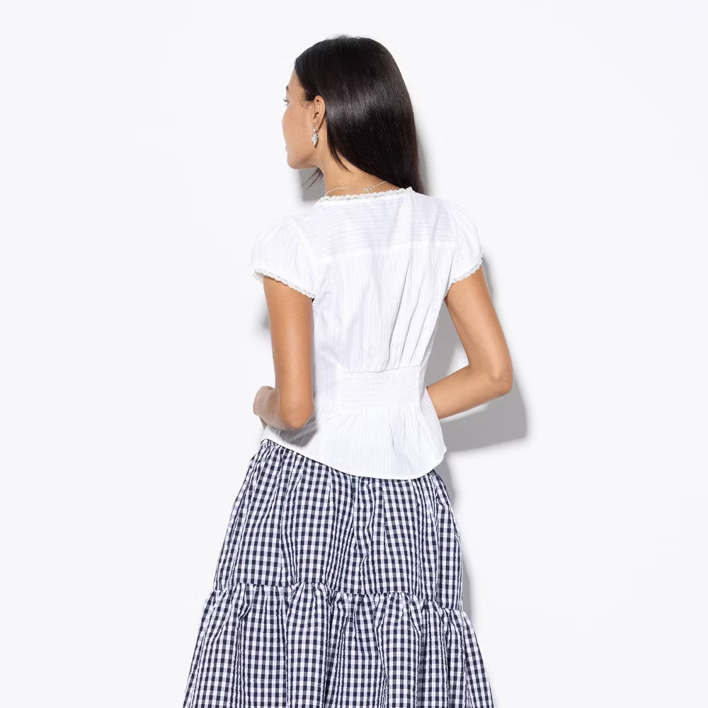 Women Mini Cap Sleeve Button-Front Blouse – Wild Fable White XS