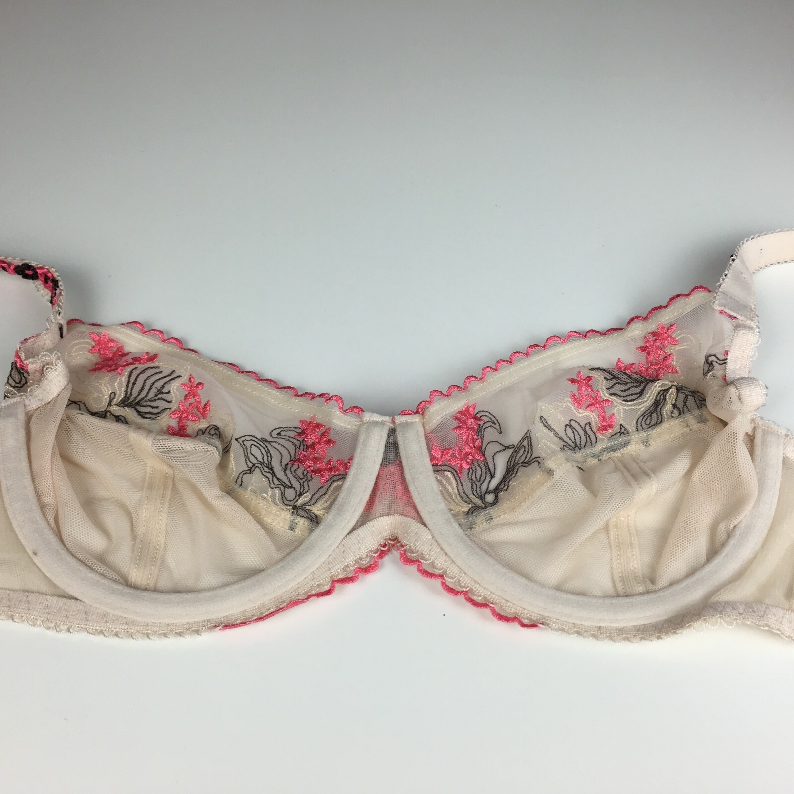 Ruby Pink KEIA Sexy Lingerie Sheer w Embroidered Lace Underwire Bra – Ivory/Pink