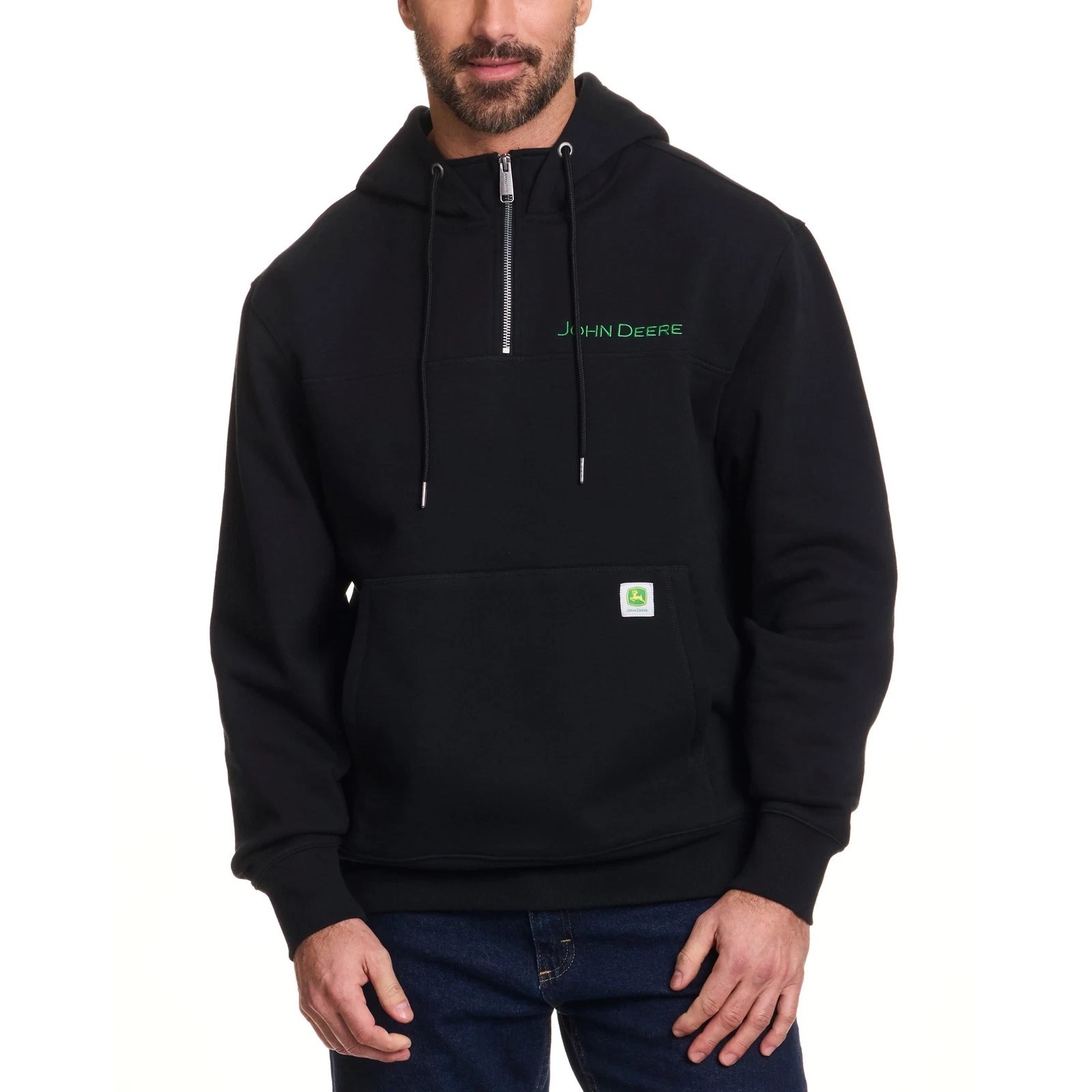 NWT John Deere Men’s Quarter Zip Hoodie Heavyweight Cotton Pullover BLACK SIZE M