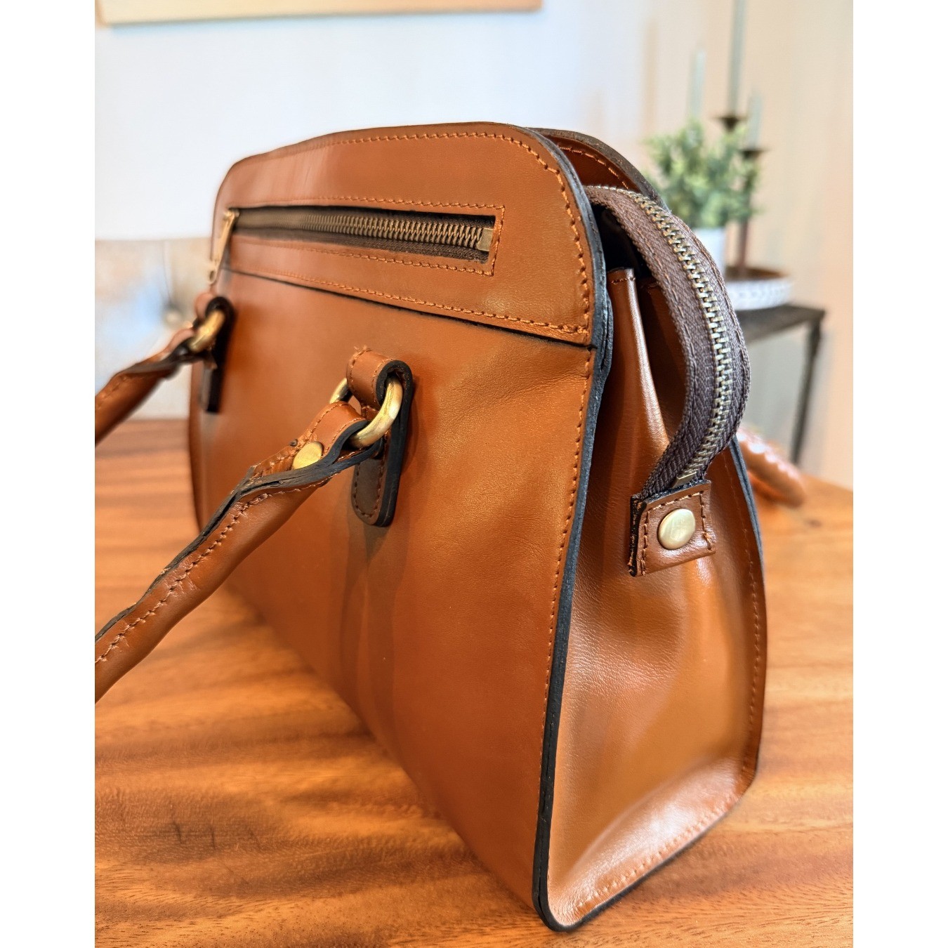 Patricia Nash Calvi Satchel Heritage Tan Leather Crossbody With Chain NWT