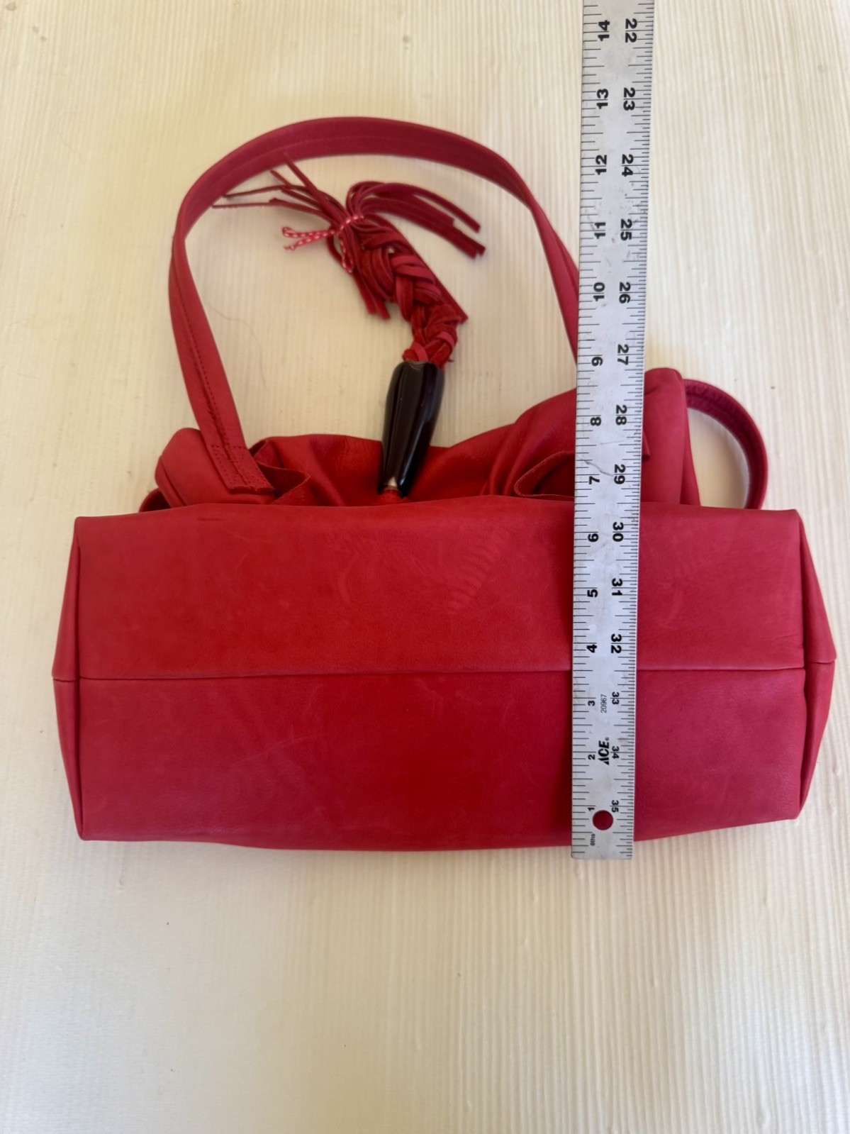 Vintage VIVA of California Red Leather Handbag Purse Bag Polished Horn Pristine