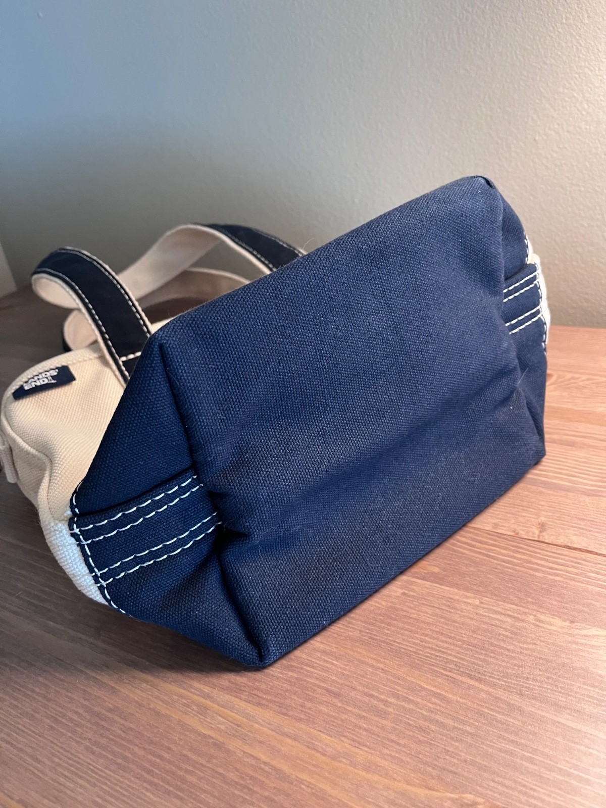 Small Natural 3 Pocket Zip Top Long Handle Lands End Canvas Tote Bag