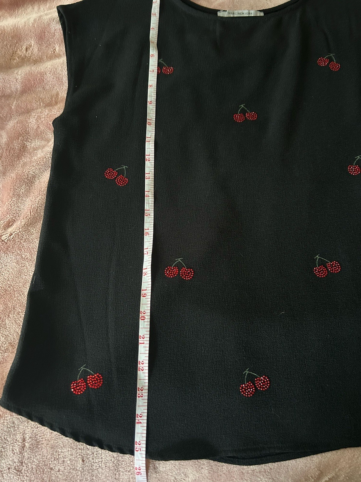 Marc New York Andrew Marc Womens Small Black Cherry Print Blouse Coquette Top