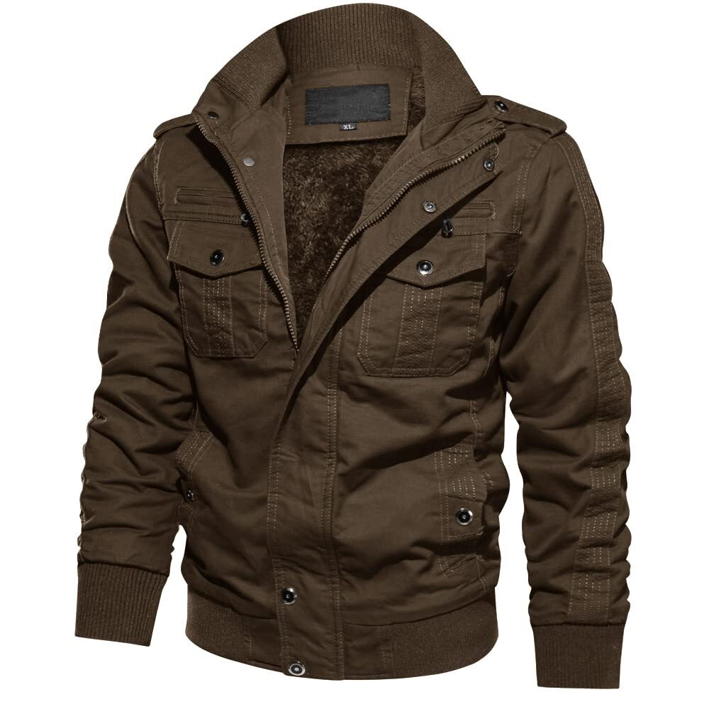 Men’s Winter Cargo Jackets 6 Pockets Warm Cotton Windproof Bomber Work Jacket