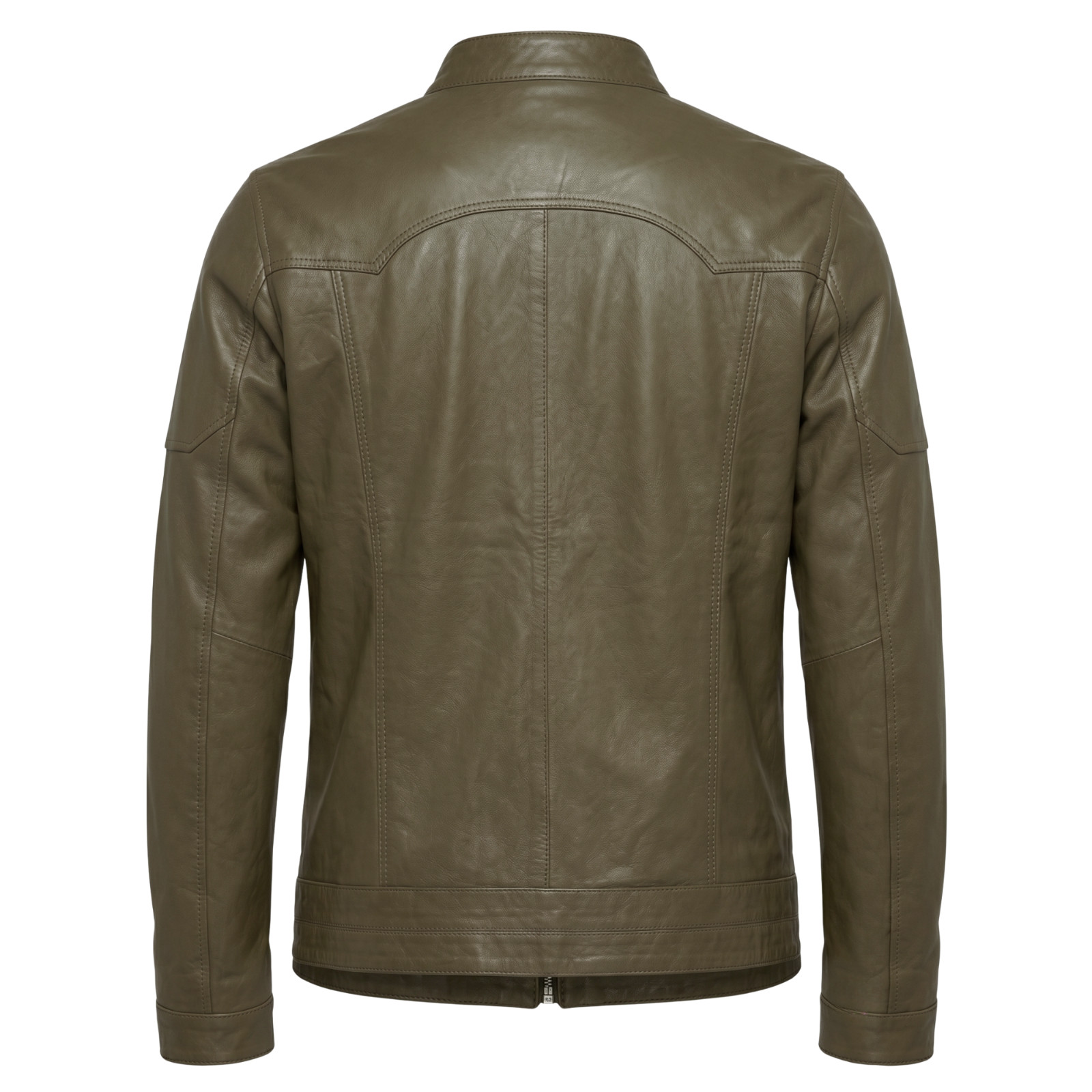 Men’s Khaki Tan Leather Jacket – Slim Fit Cafe Racer Biker Jacket